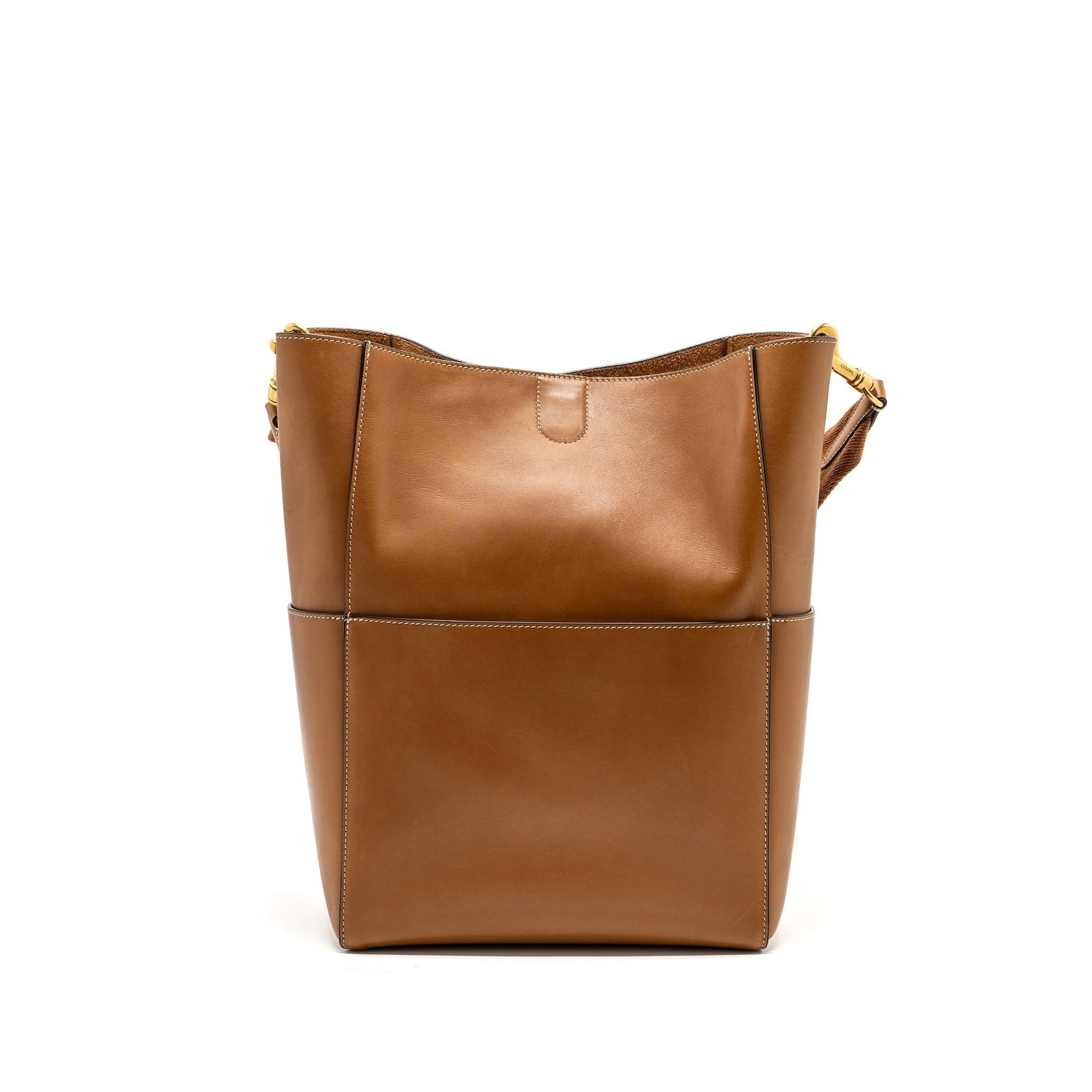 Celine Sangle Purse Handbag Leather Brown Bucket Bag