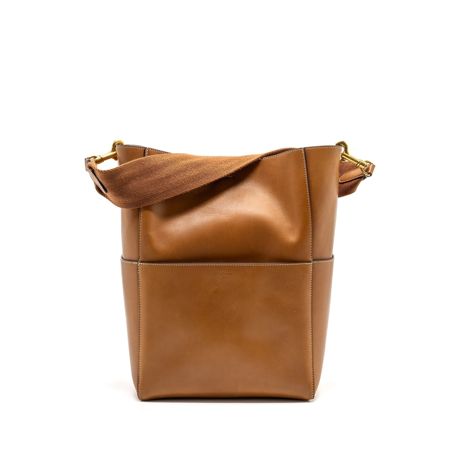 Celine Sangle Purse Handbag Leather Brown Bucket Bag