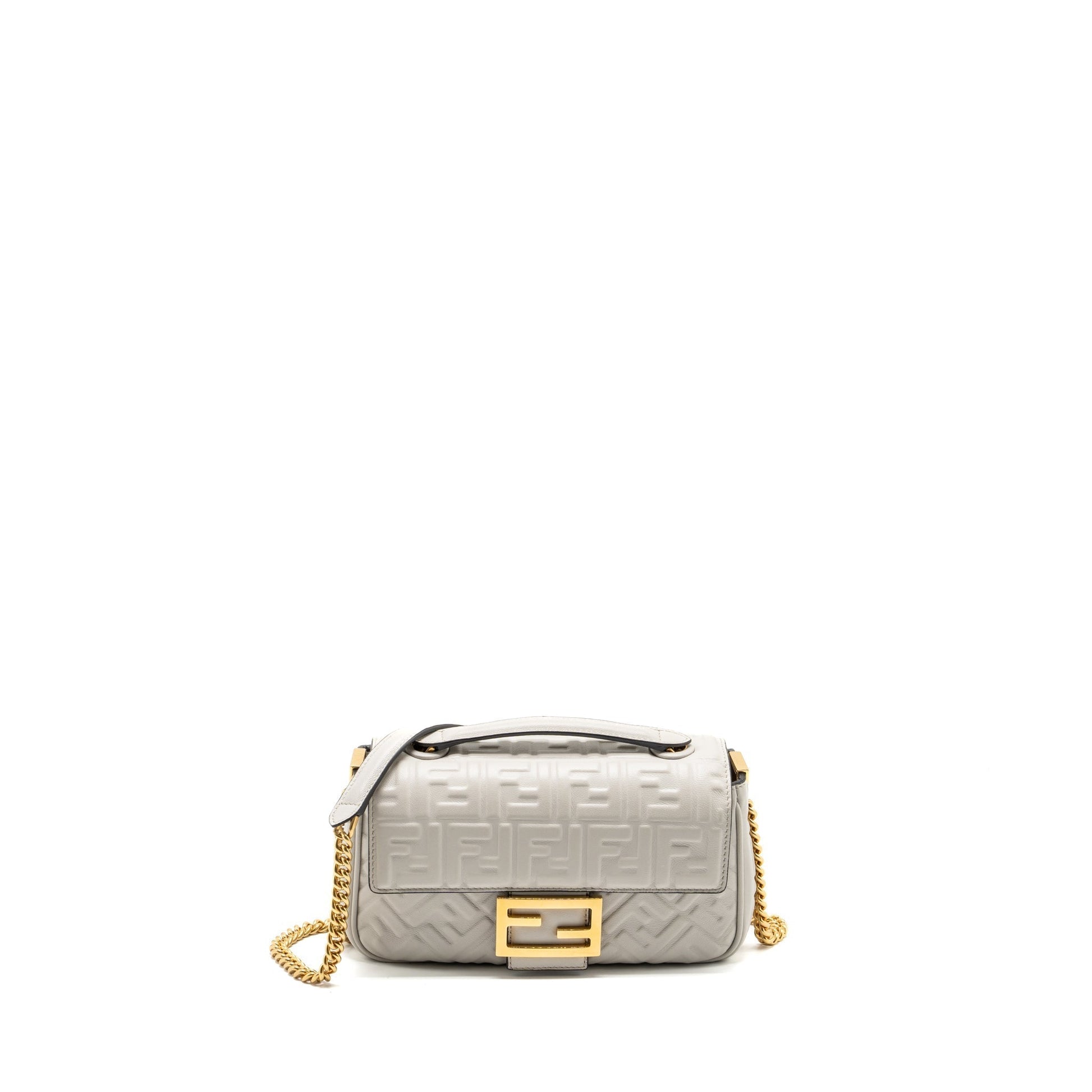 Fendi Baguette Purse Nappa Grey Gray Medium Embossed Shoulder Bag