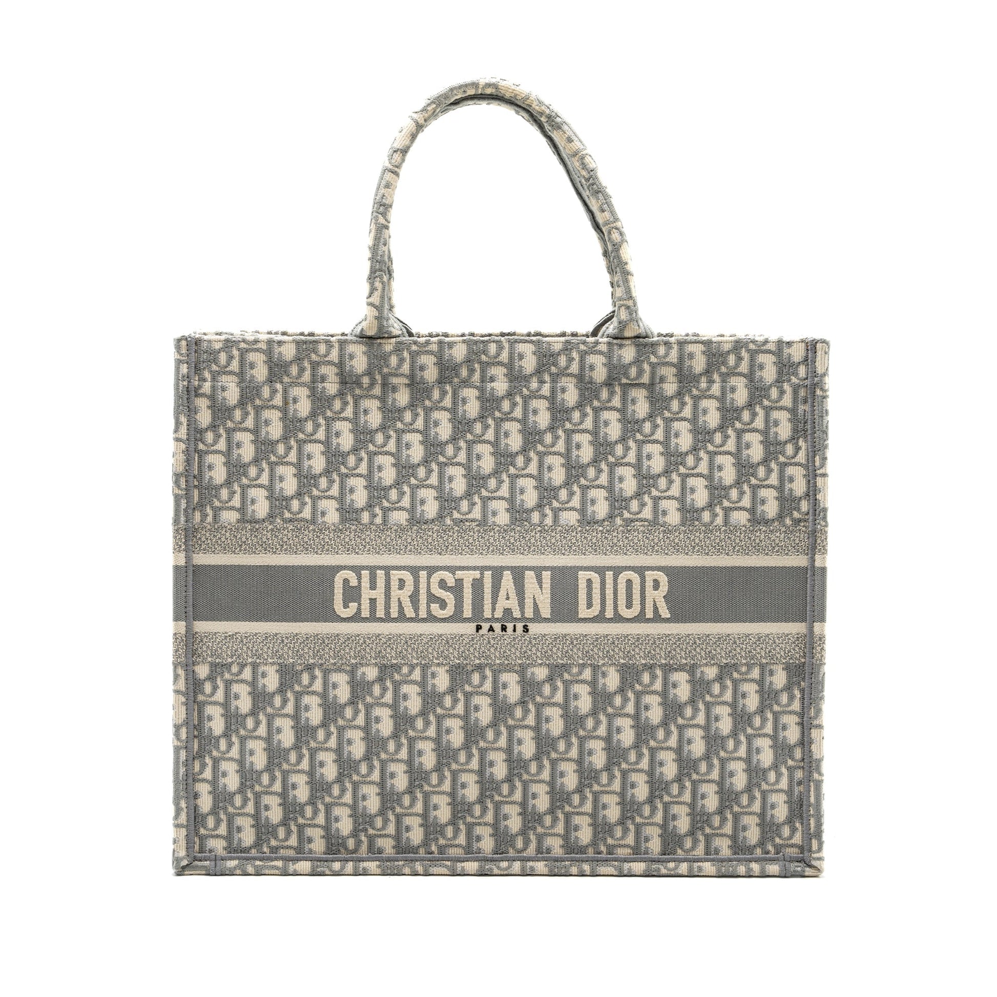 Dior Book Tote Oblique Embroidery Ecru Grey Handbag Large Tote Bag