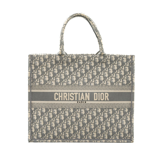 Dior Book Tote Oblique Embroidery Ecru Grey Handbag Large Tote Bag