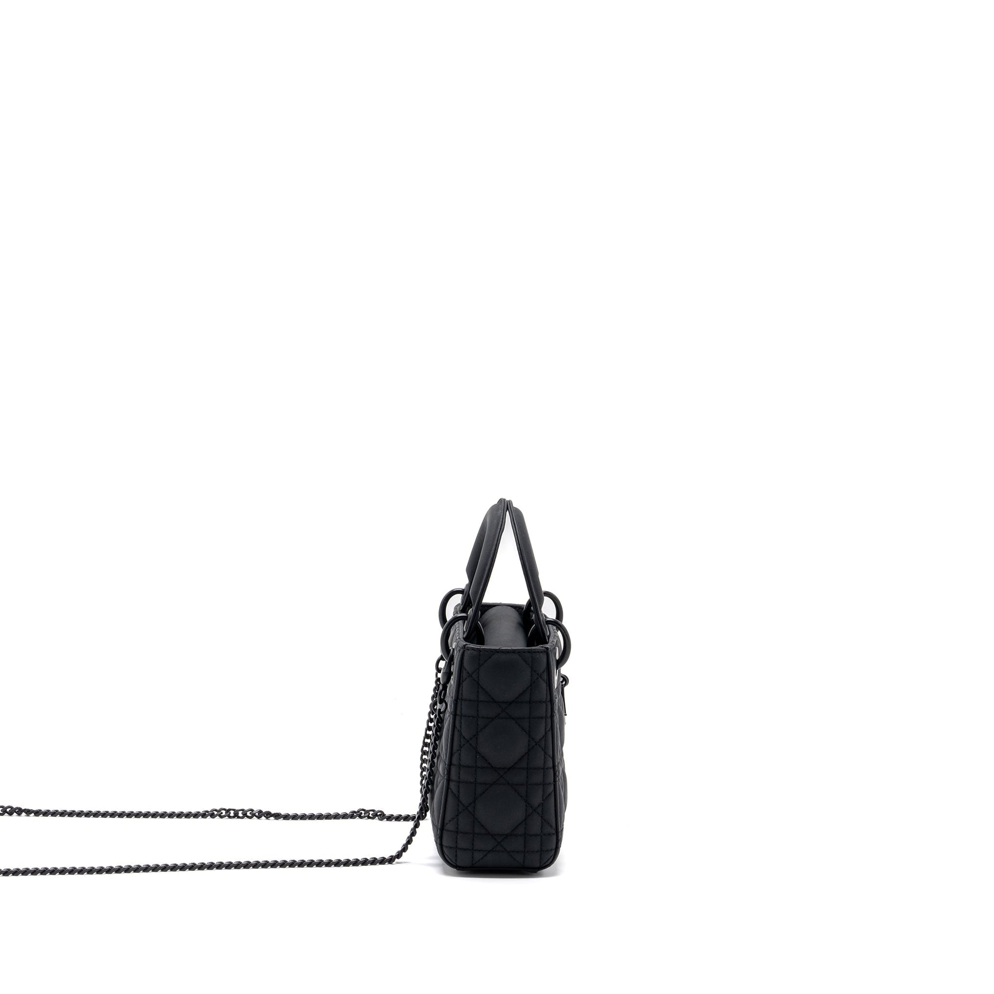 Dior Lady Cannage Calfskin With Hardware Handbag Black Mini Travel Bag