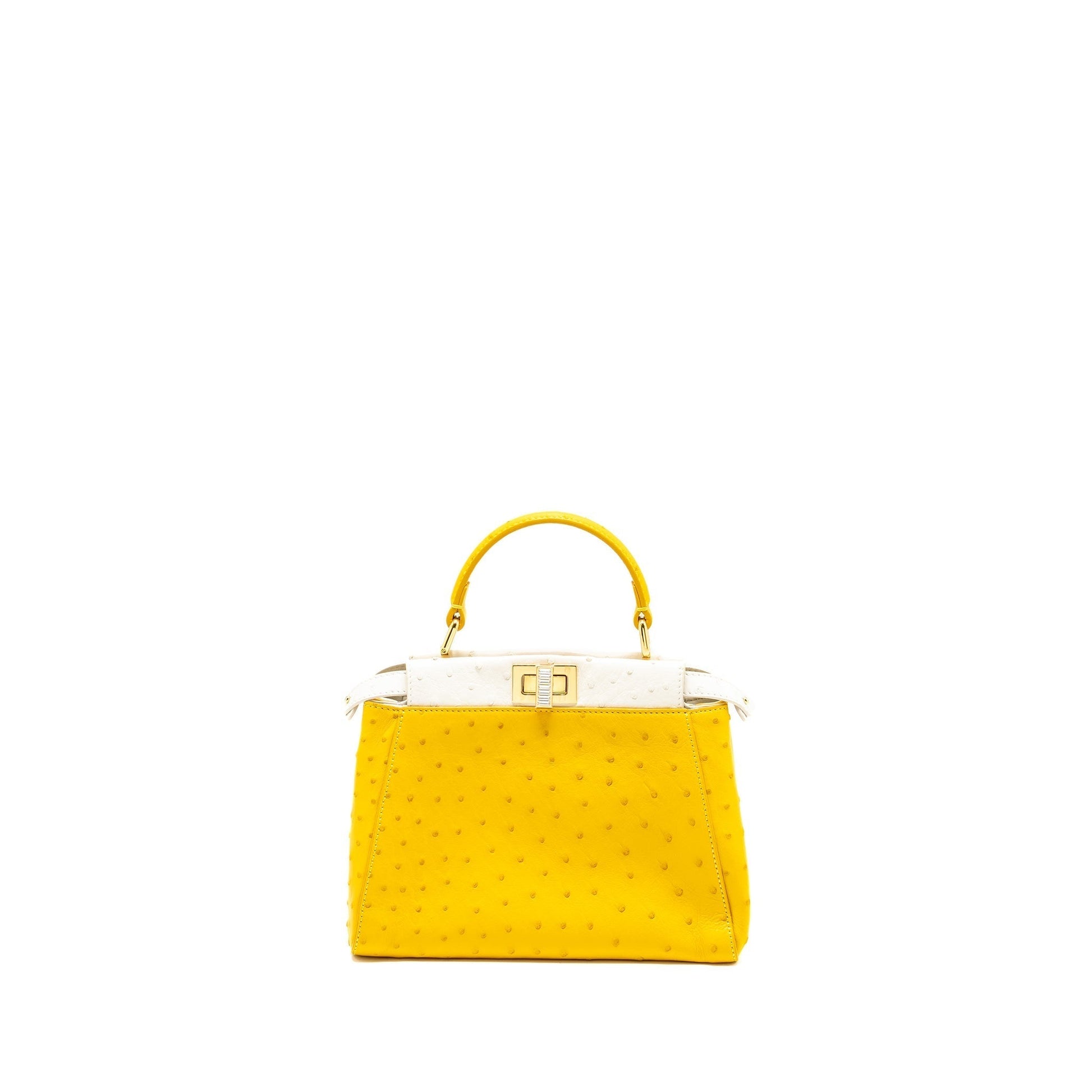 Fendi Peekaboo Ostrich Crystal Handbag White Yellow Mini Travel Bag