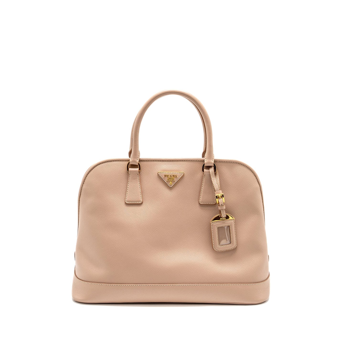Prada Saffiano Vernice Promenade Dome Tote Handbag Leather Beige Tote Bag