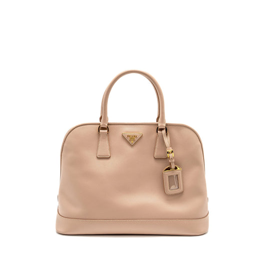 Prada Saffiano Vernice Promenade Dome Tote Handbag Leather Beige Tote Bag