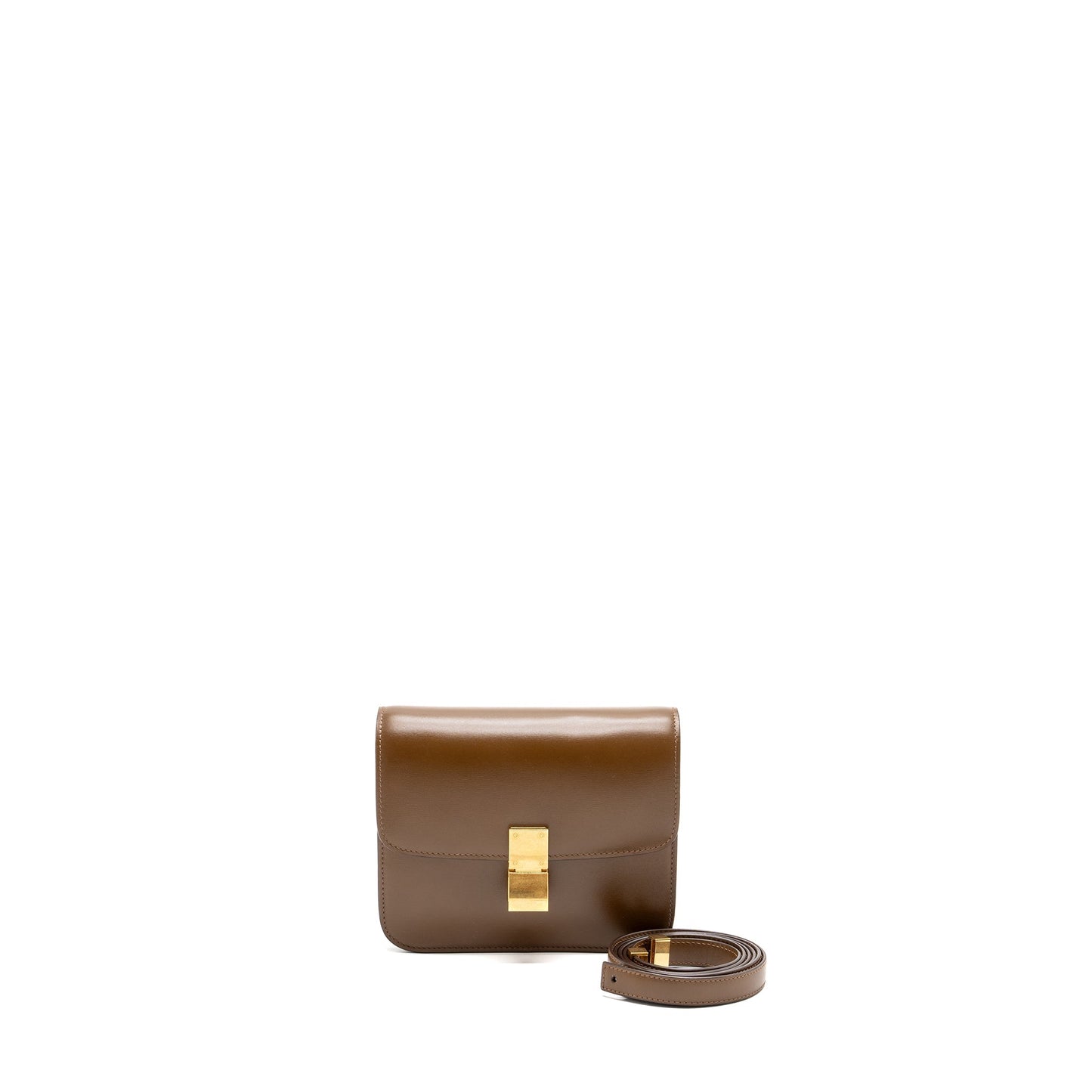Celine Teen Classic Box Purse Calfskin Handbag Brown Travel Bag