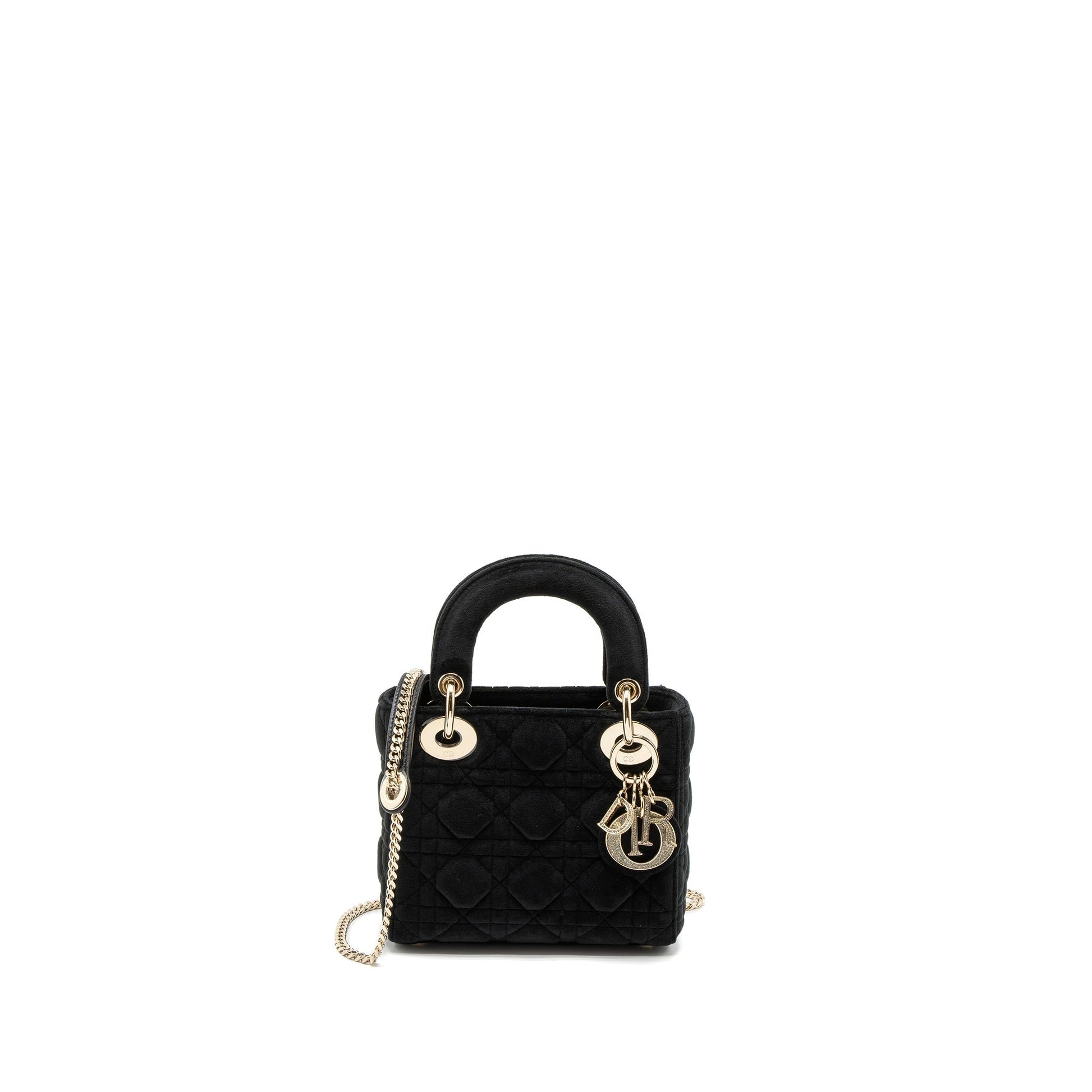 Dior Lady Velvet Handbag Black Mini Travel Bag