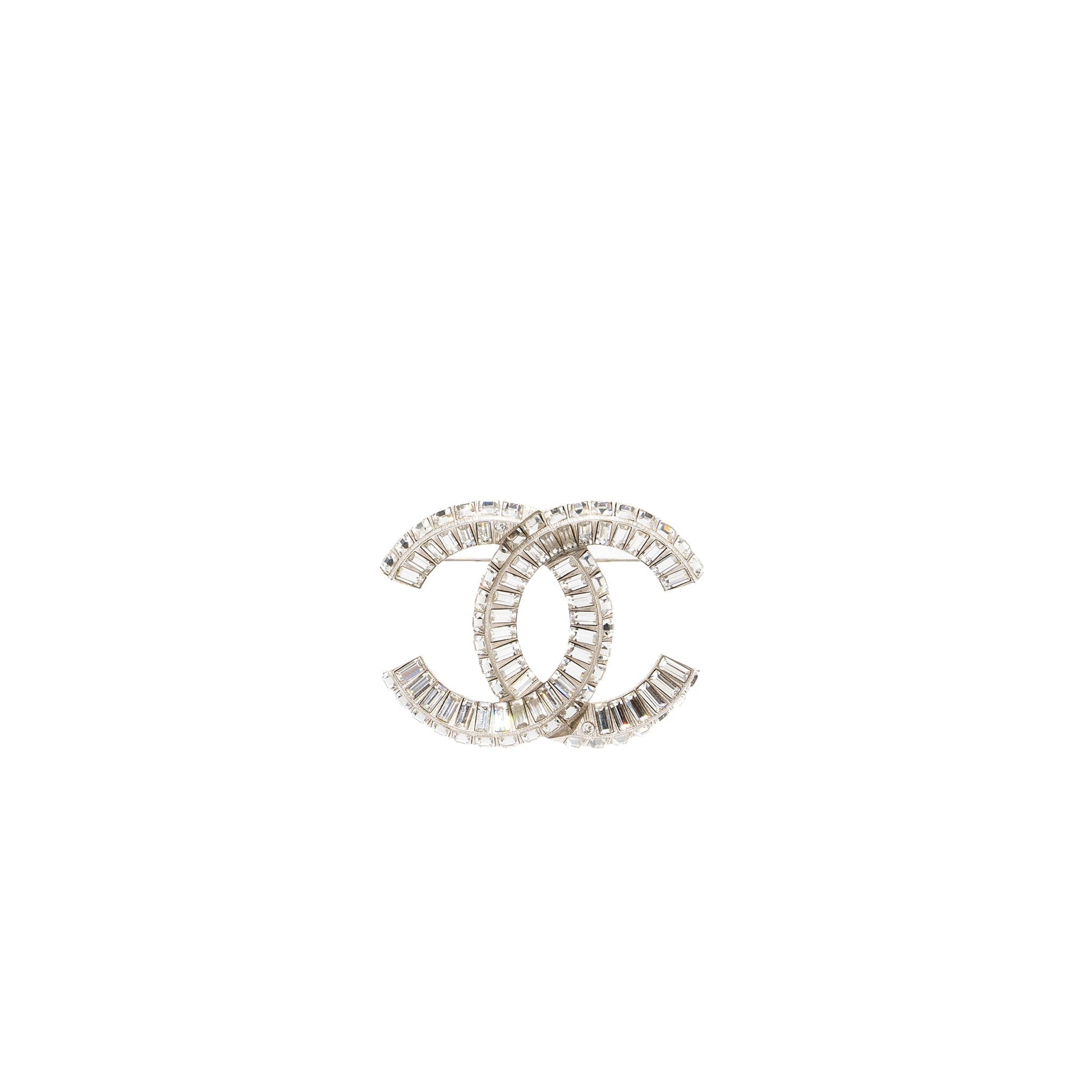 Chanel CC Crystal Brooch Tone Silver Handbag