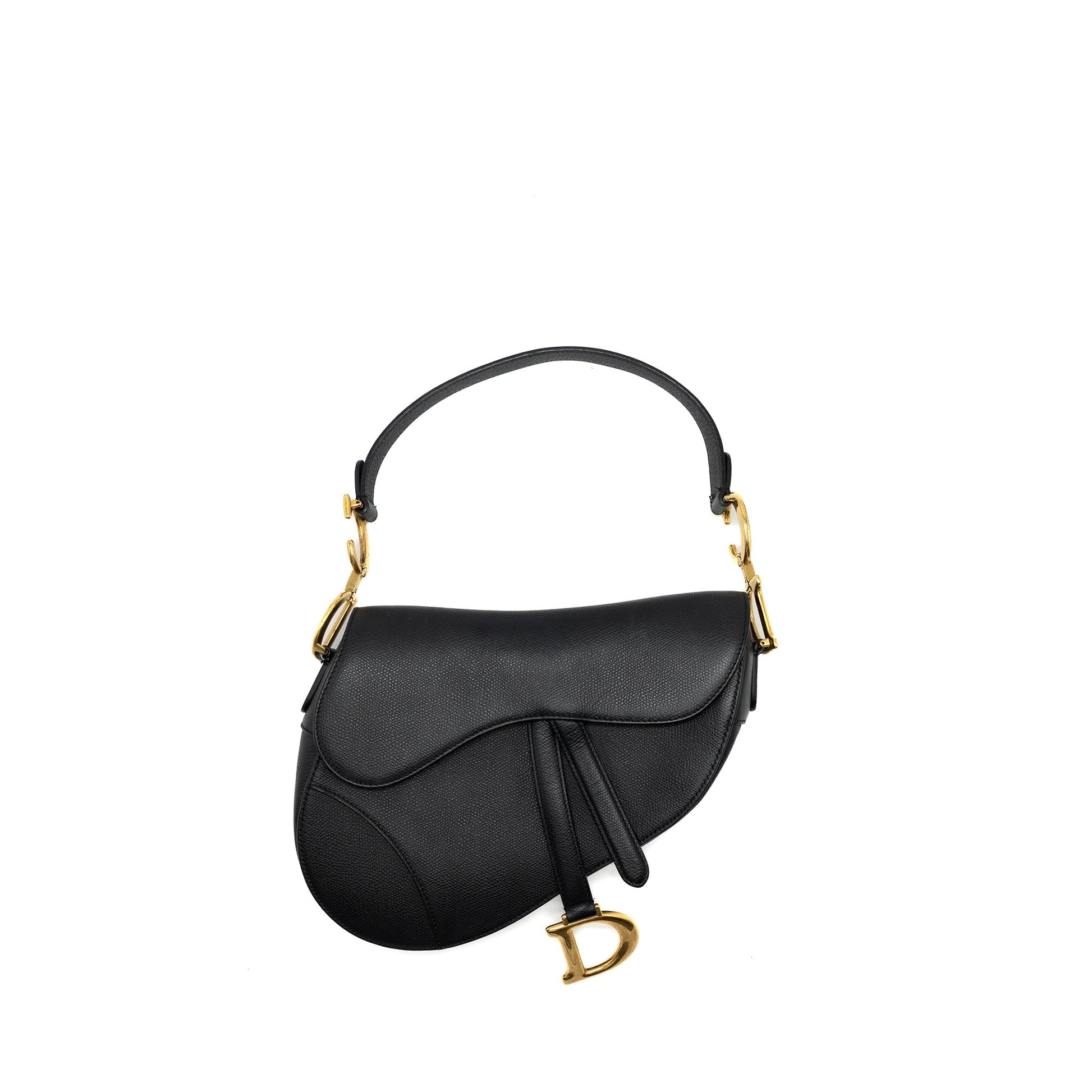 Dior Saddle Purse Grained Calfskin Handbag Black Medium Travel Bag