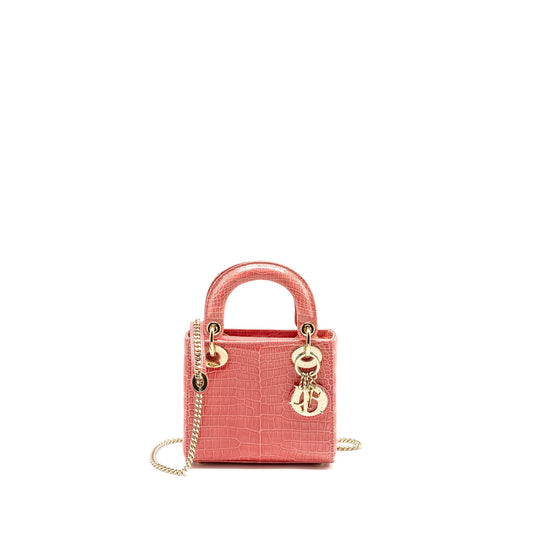 Dior Lady Crocodile Handbag Pink Mini Travel Bag