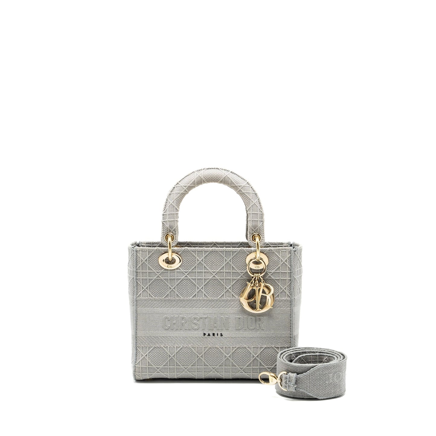 Dior Lady D Lite Purse Cannage Embroidery Grey Medium Travel Bag