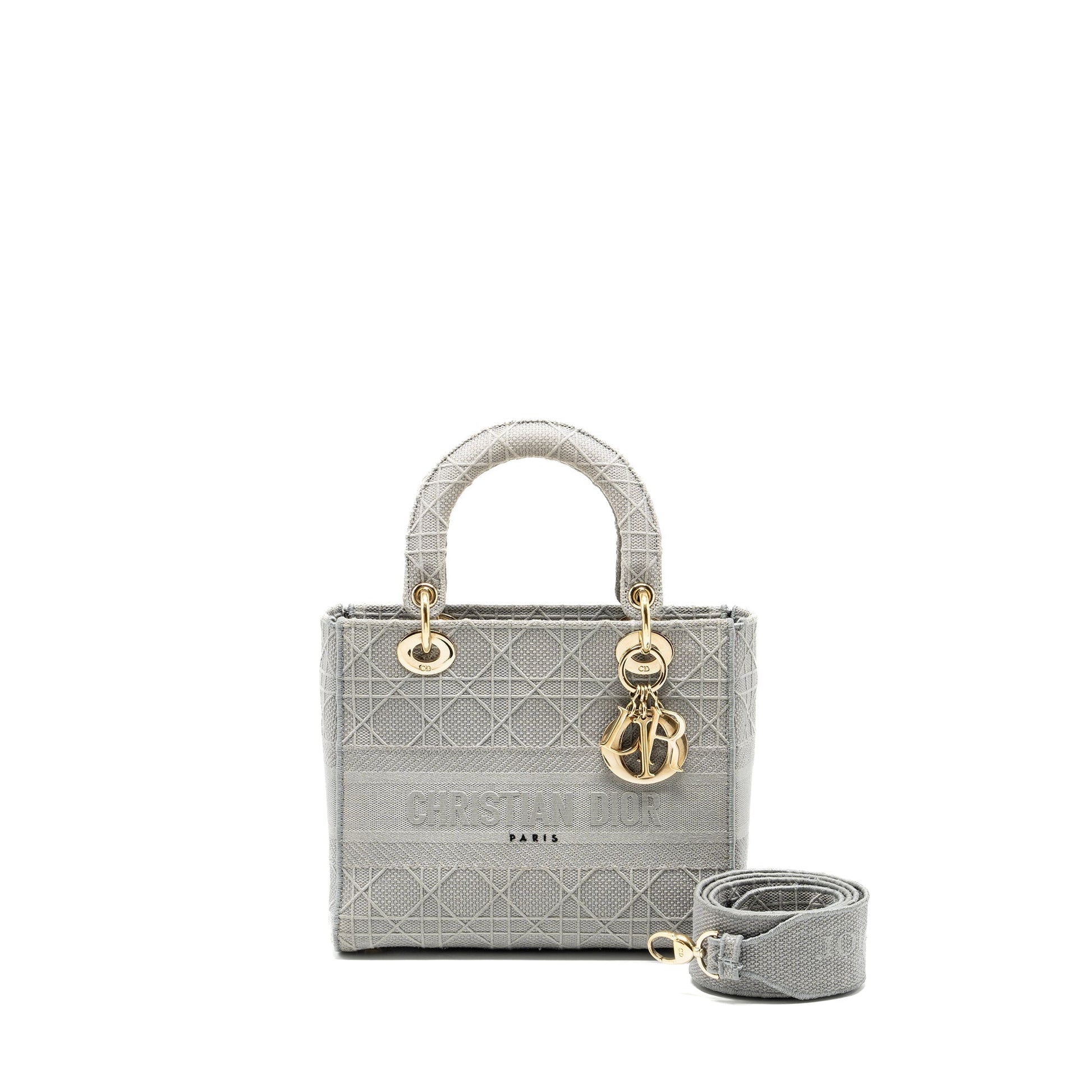 Dior Lady D Lite Purse Cannage Embroidery Grey Medium Travel Bag