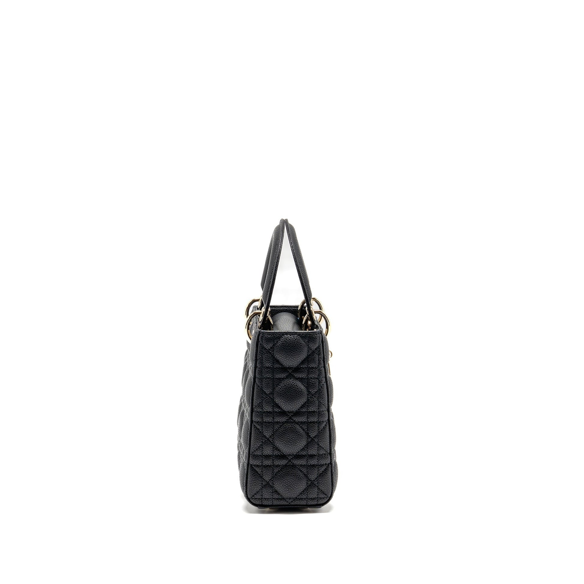 Dior Lady Purse Grained Cannage Calfskin Handbag Black Small Travel Bag