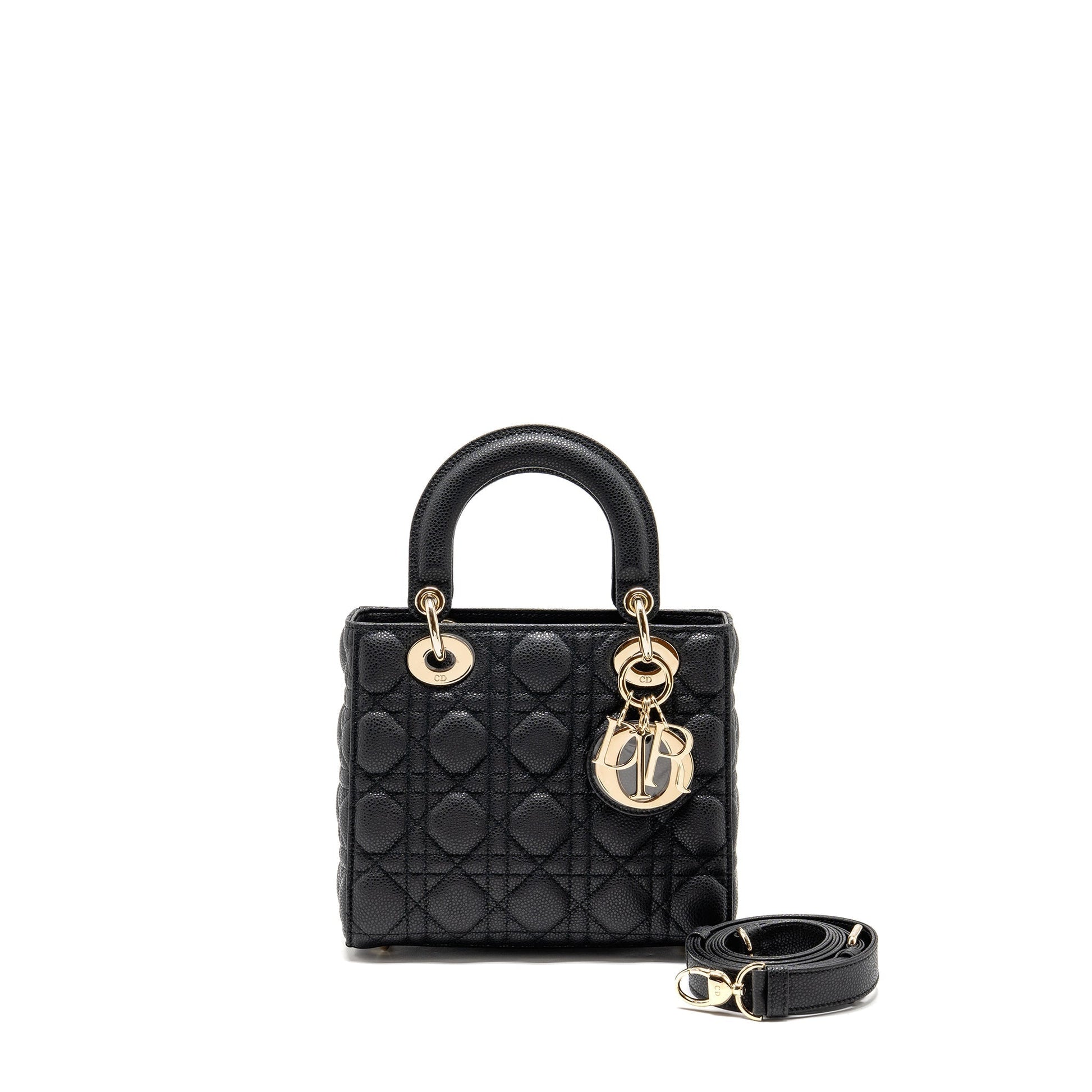 Dior Lady Purse Grained Cannage Calfskin Handbag Black Small Travel Bag
