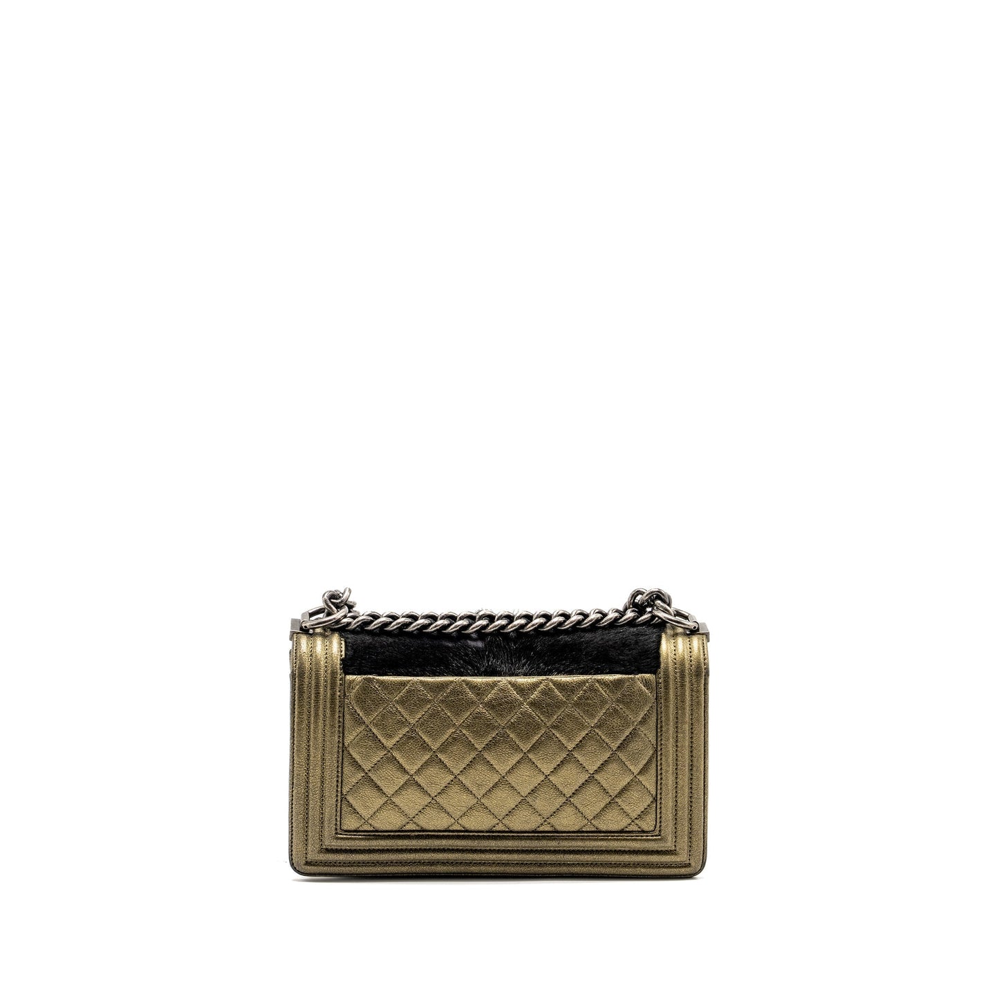 Chanel boy horsehair calfskin ruthenium hardware Black Gold Handbag