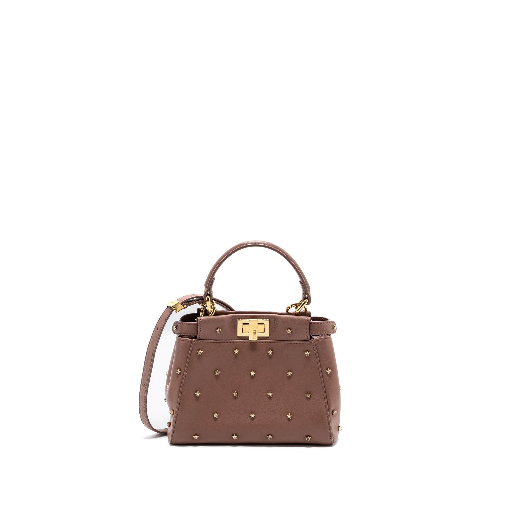 Fendi Peekaboo Star Crystal Dark Handbag Lambskin Pink Mini Travel Bag