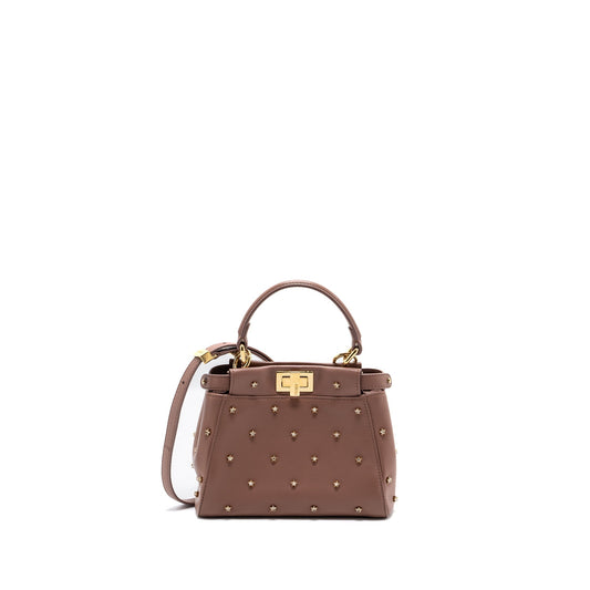 Fendi Peekaboo Star Crystal Dark Handbag Lambskin Pink Mini Travel Bag
