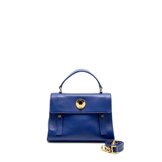 YSL Saint Laurent Two Tote Purse Calfskin Blue Tote Bag