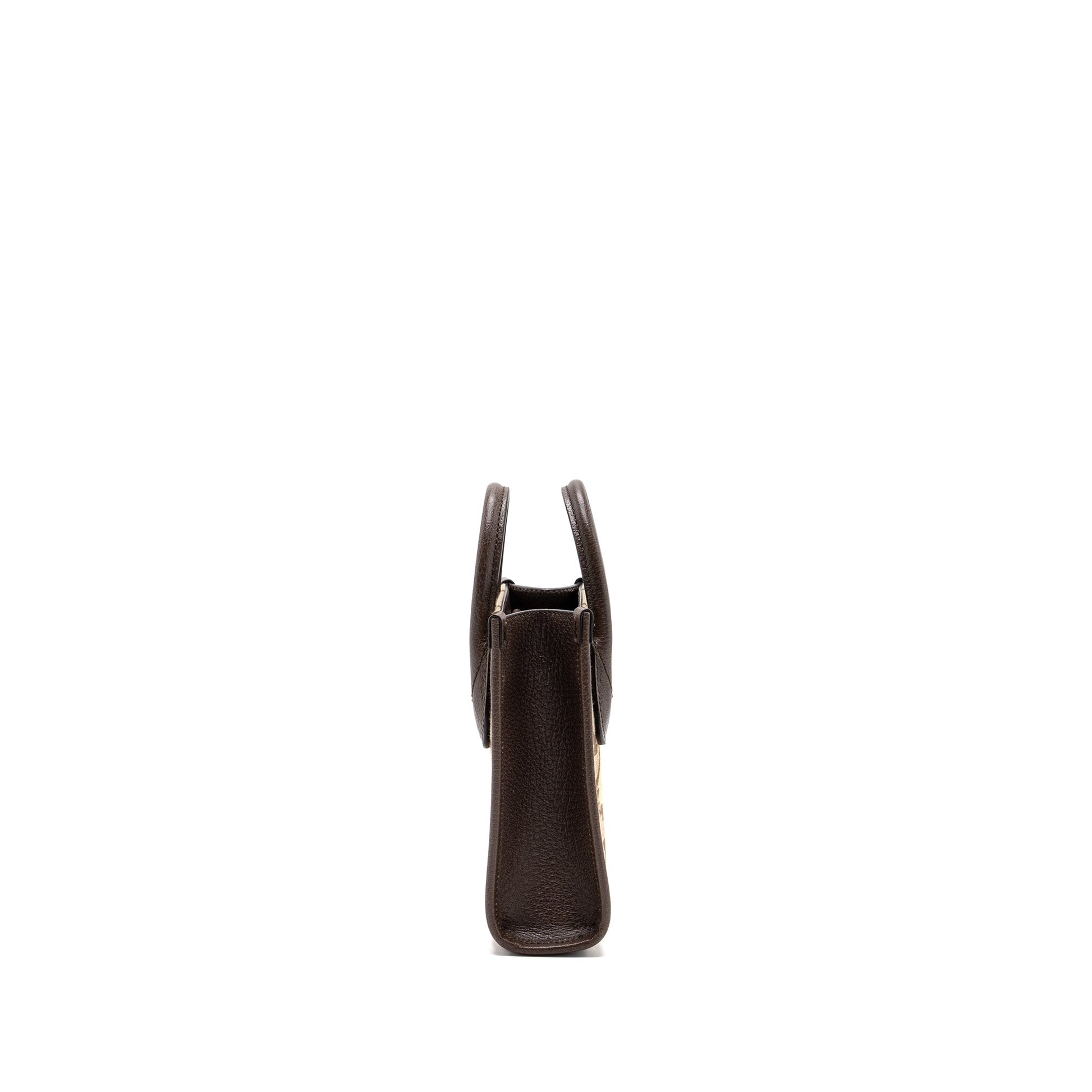 Gucci Jumbo Tote Bag Camel Ebony Leather Canvas