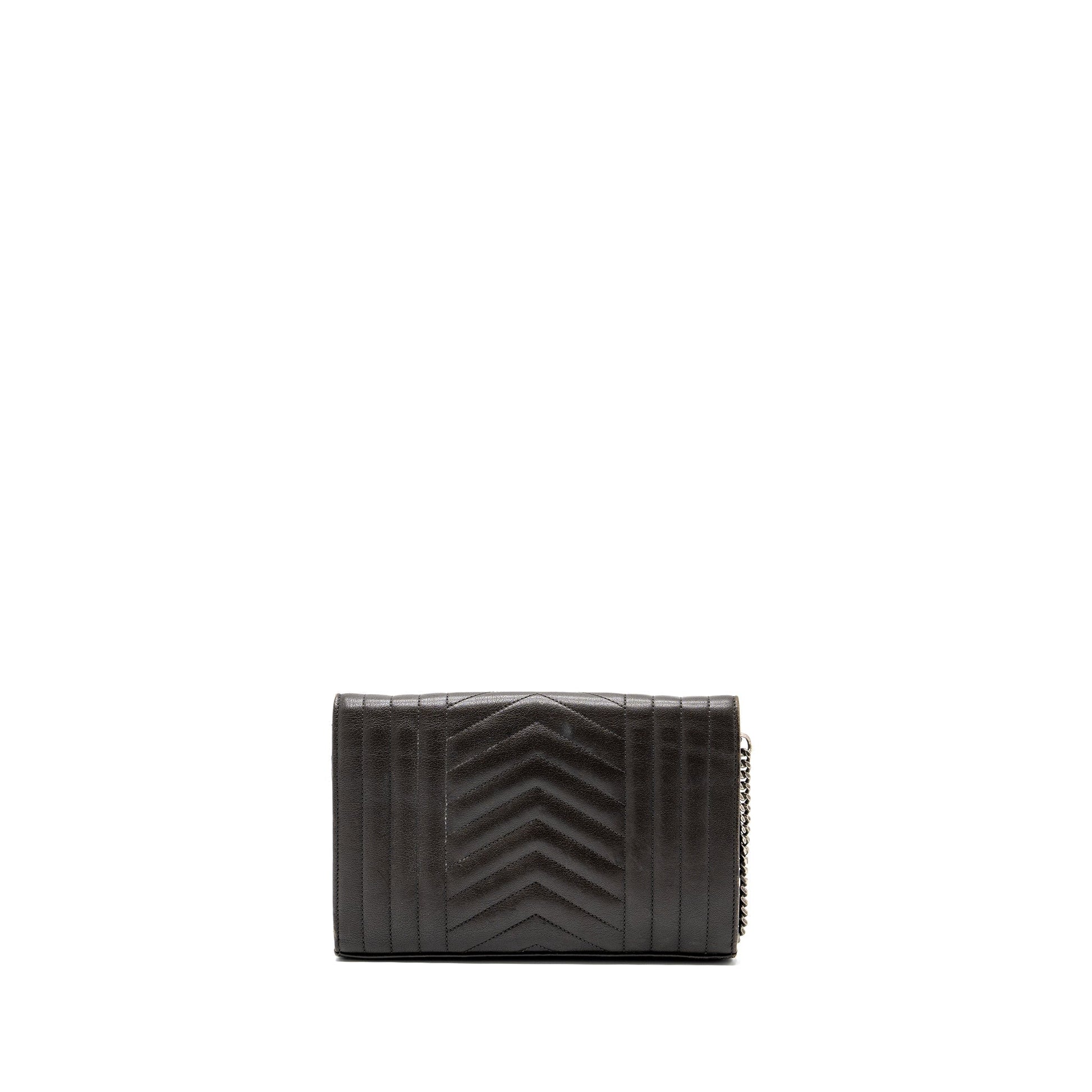 YSL Saint Laurent Envelop Purse Calfskin Dark Grey Travel Bag Chain