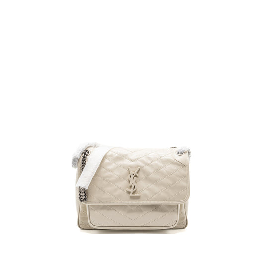 YSL Saint Laurent Saint Laurent Niki Calfskin Blanc Travel Bag Medium