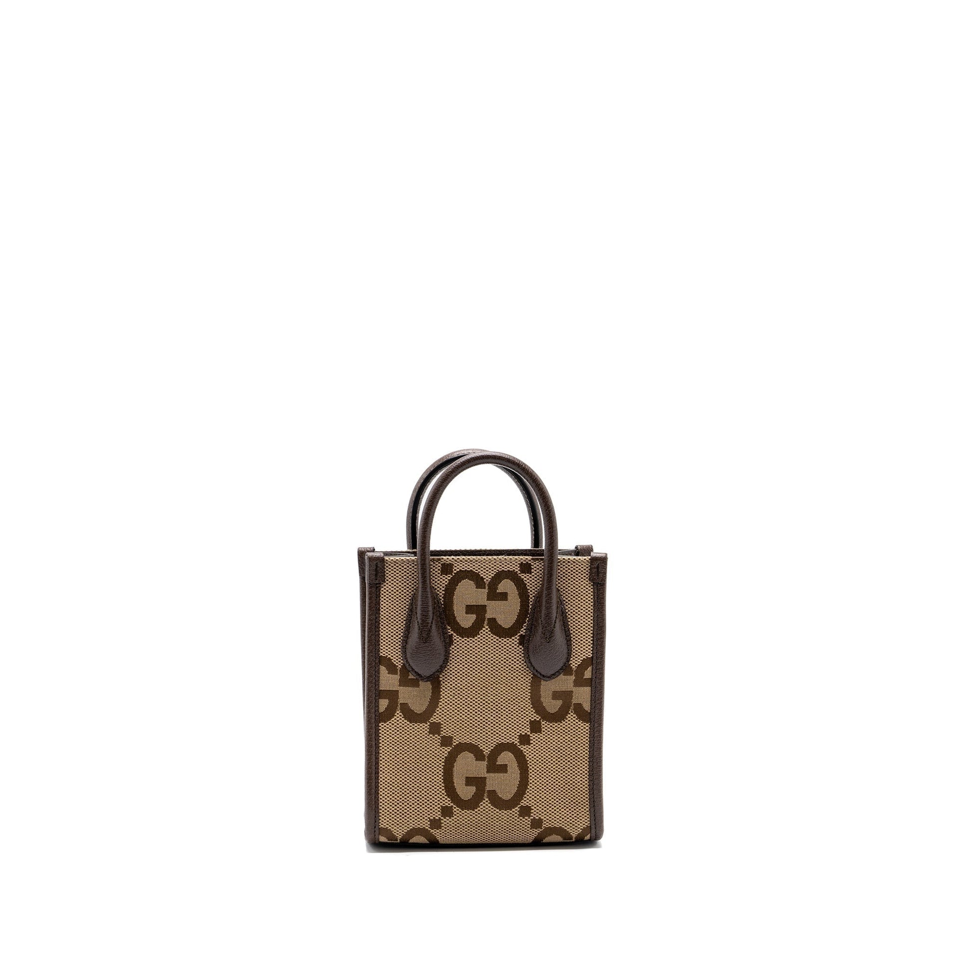 Gucci Jumbo Tote Bag Camel Ebony Leather Canvas