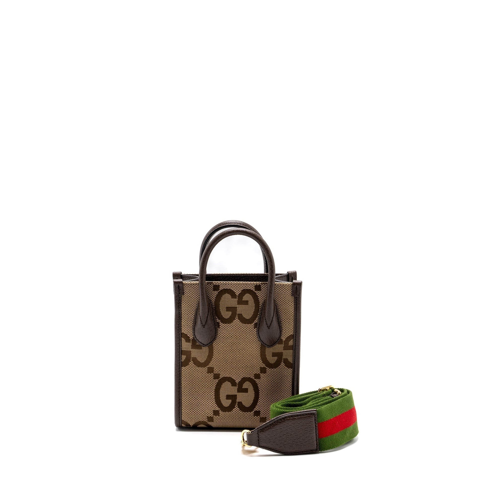Gucci Jumbo Tote Bag Camel Ebony Leather Canvas