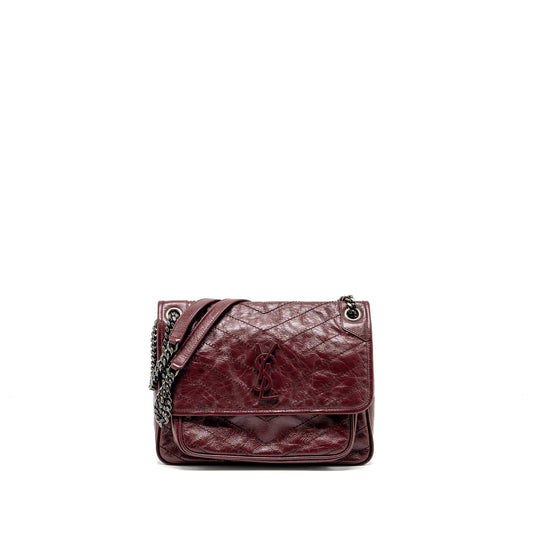 YSL Saint Laurent Saint Laurent Niki Dark Ruthenium Hardware Travel Leather Red Travel Bag