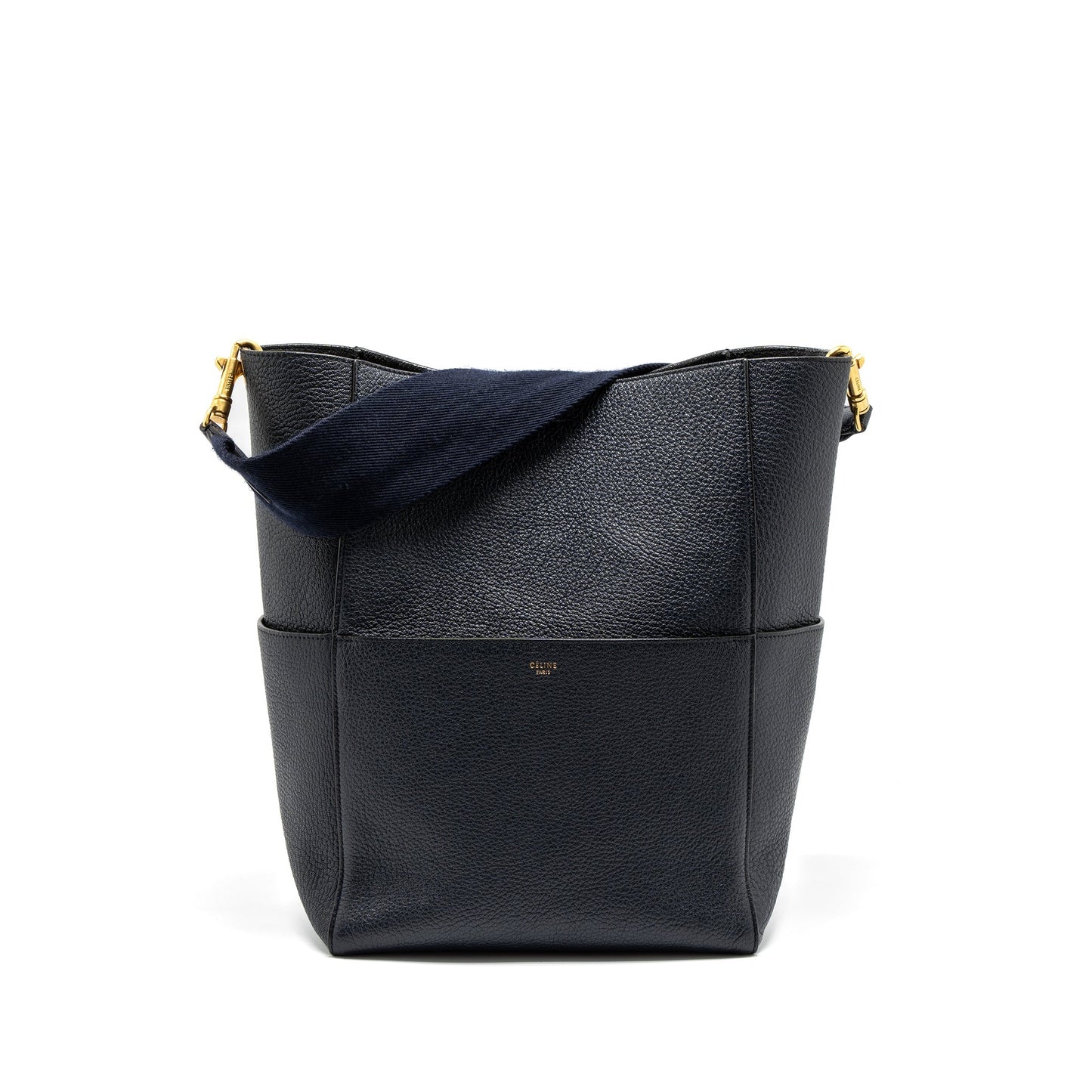 Celine Sangle Purse Calfskin Navy Handbag Bucket Bucket Bag