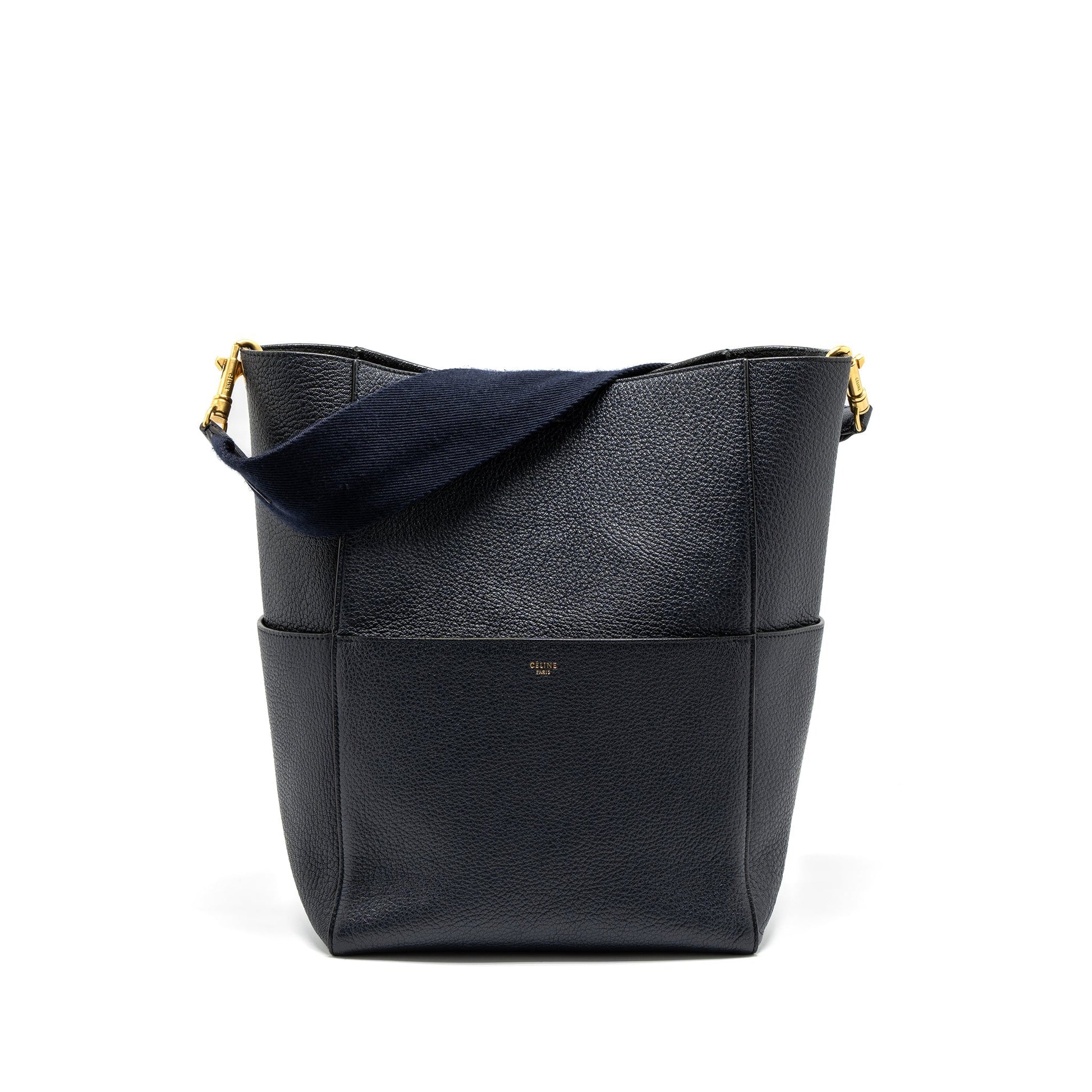 Celine Sangle Purse Calfskin Navy Handbag Bucket Bucket Bag