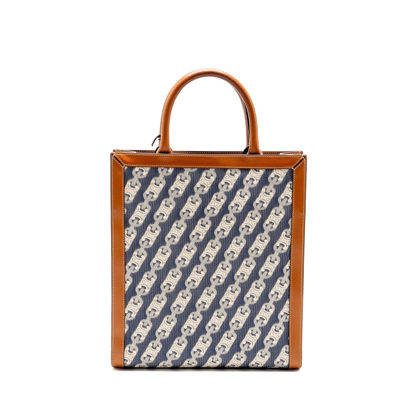 Luxury Vertical Cabas Tote In Triomphe Navy Leather Denim Tote Bag Tan Handbag