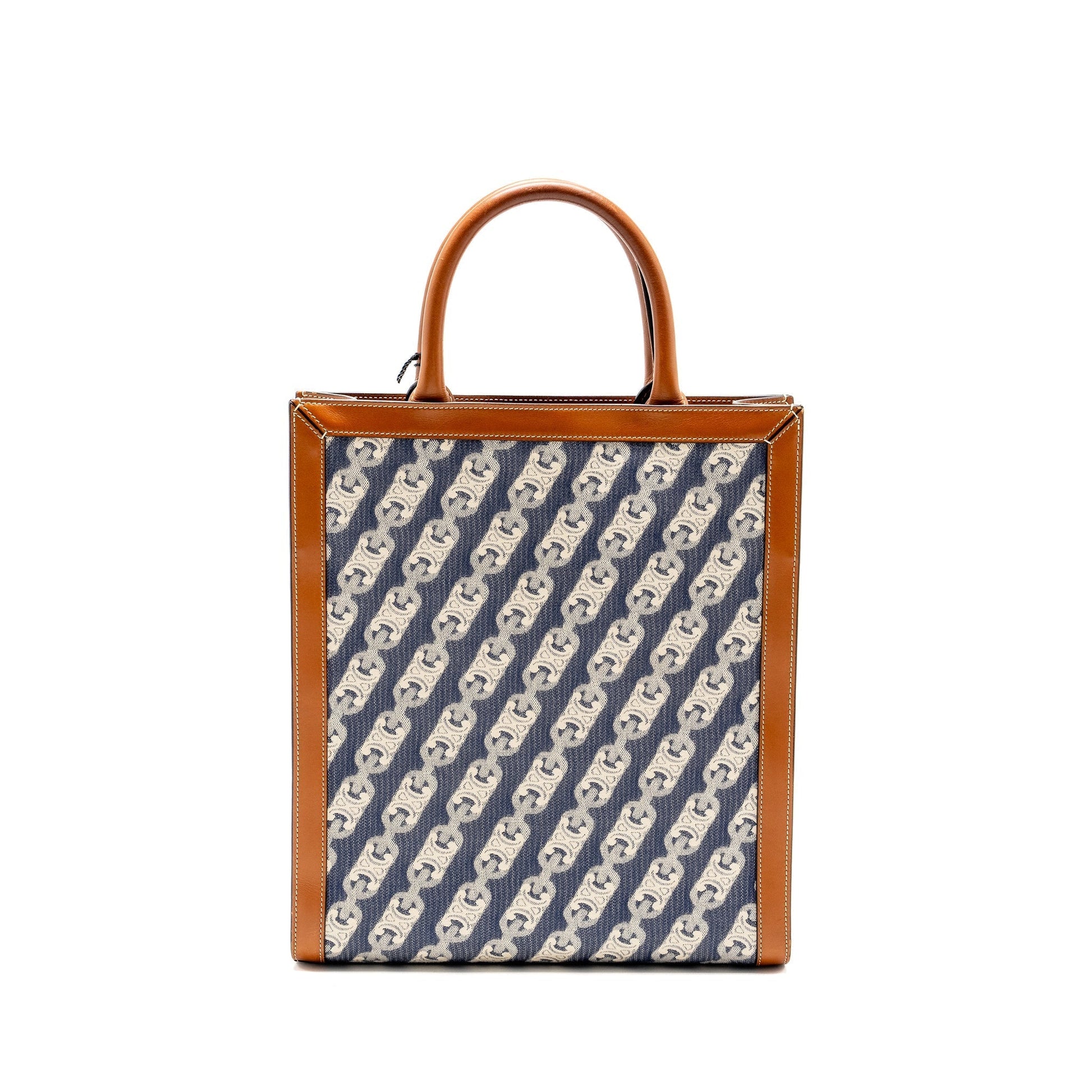 Luxury Vertical Cabas Tote In Triomphe Navy Leather Denim Tote Bag Tan Handbag