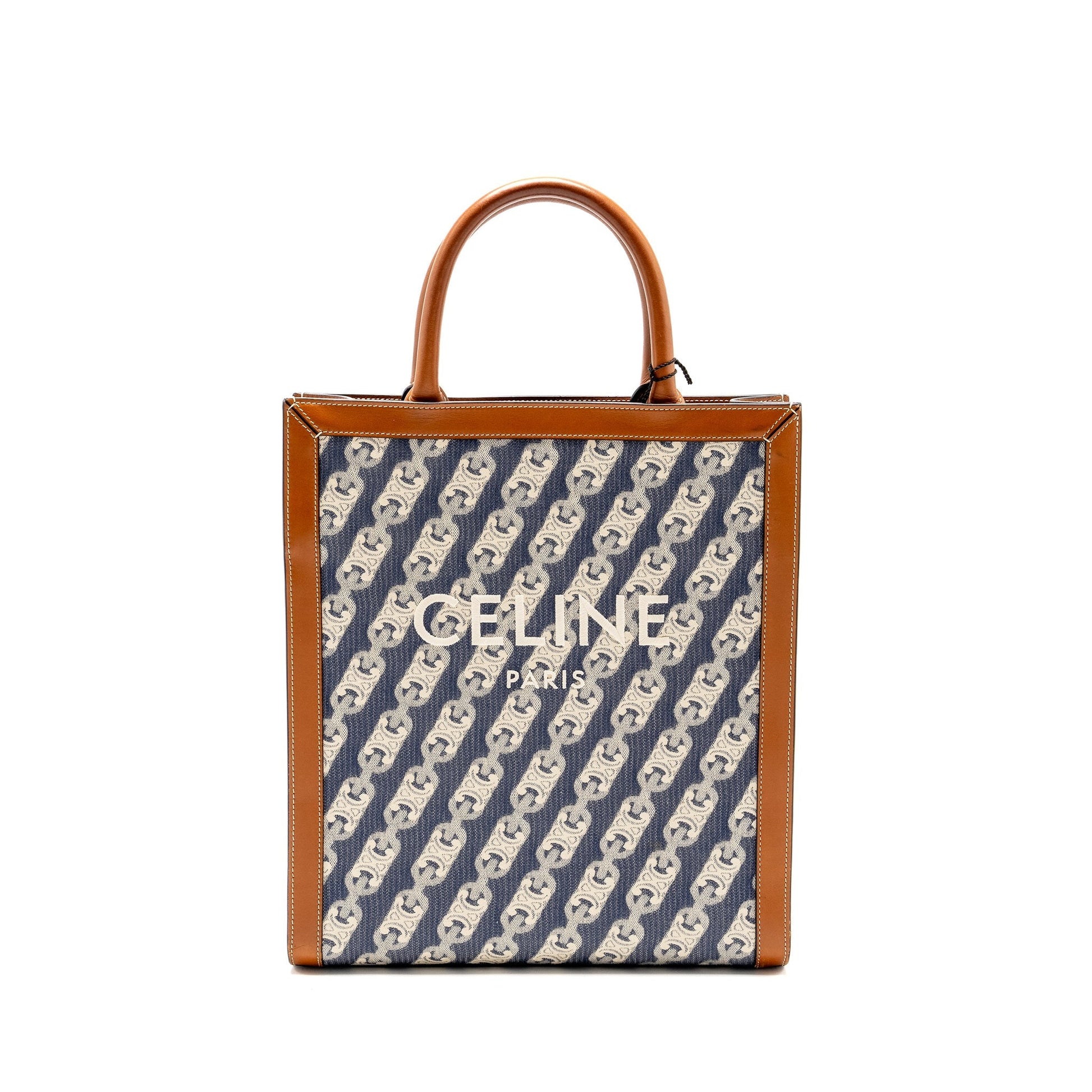 Luxury Vertical Cabas Tote In Triomphe Navy Leather Denim Tote Bag