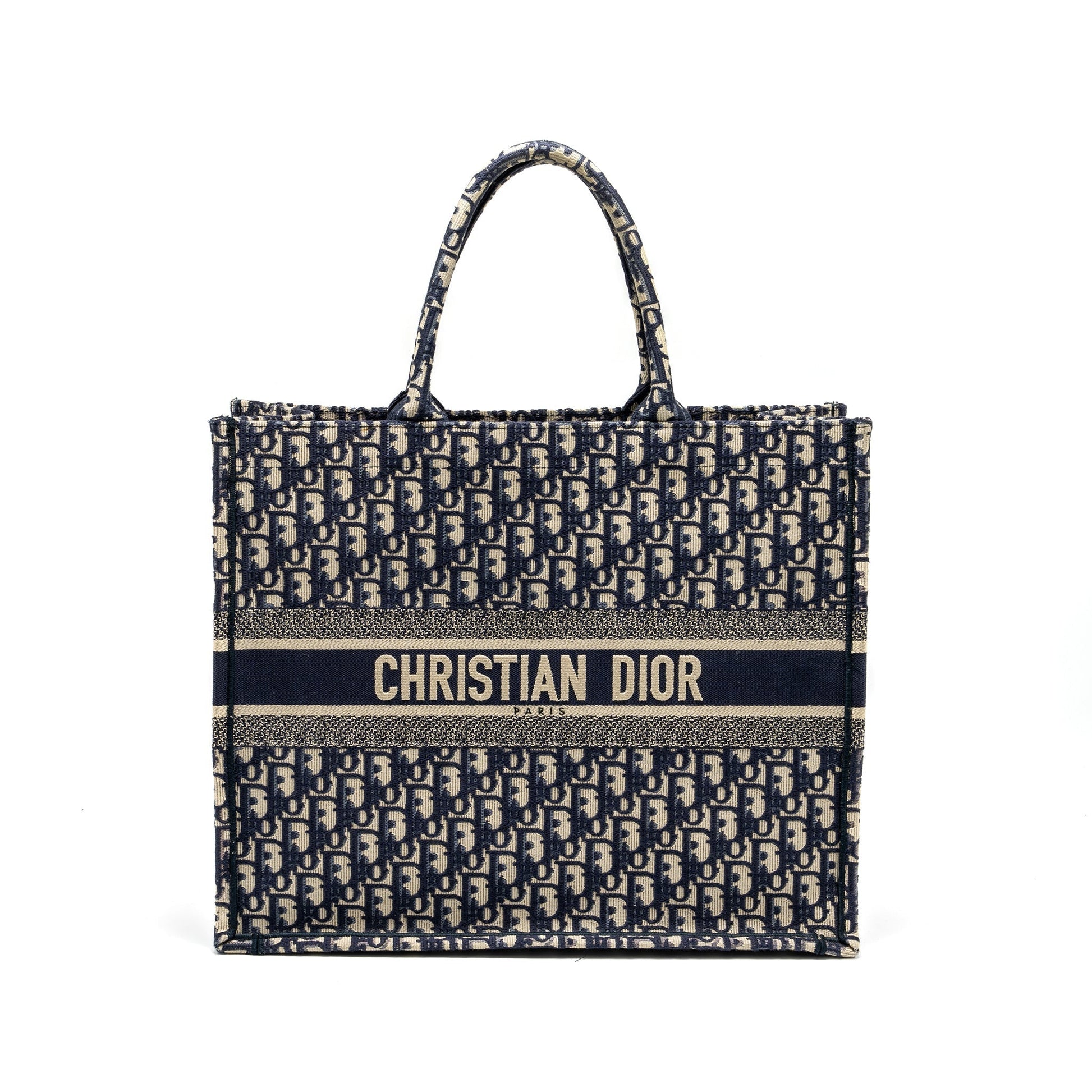 Dior Book Tote Oblique Embroidery Handbag Blue Large Tote Bag