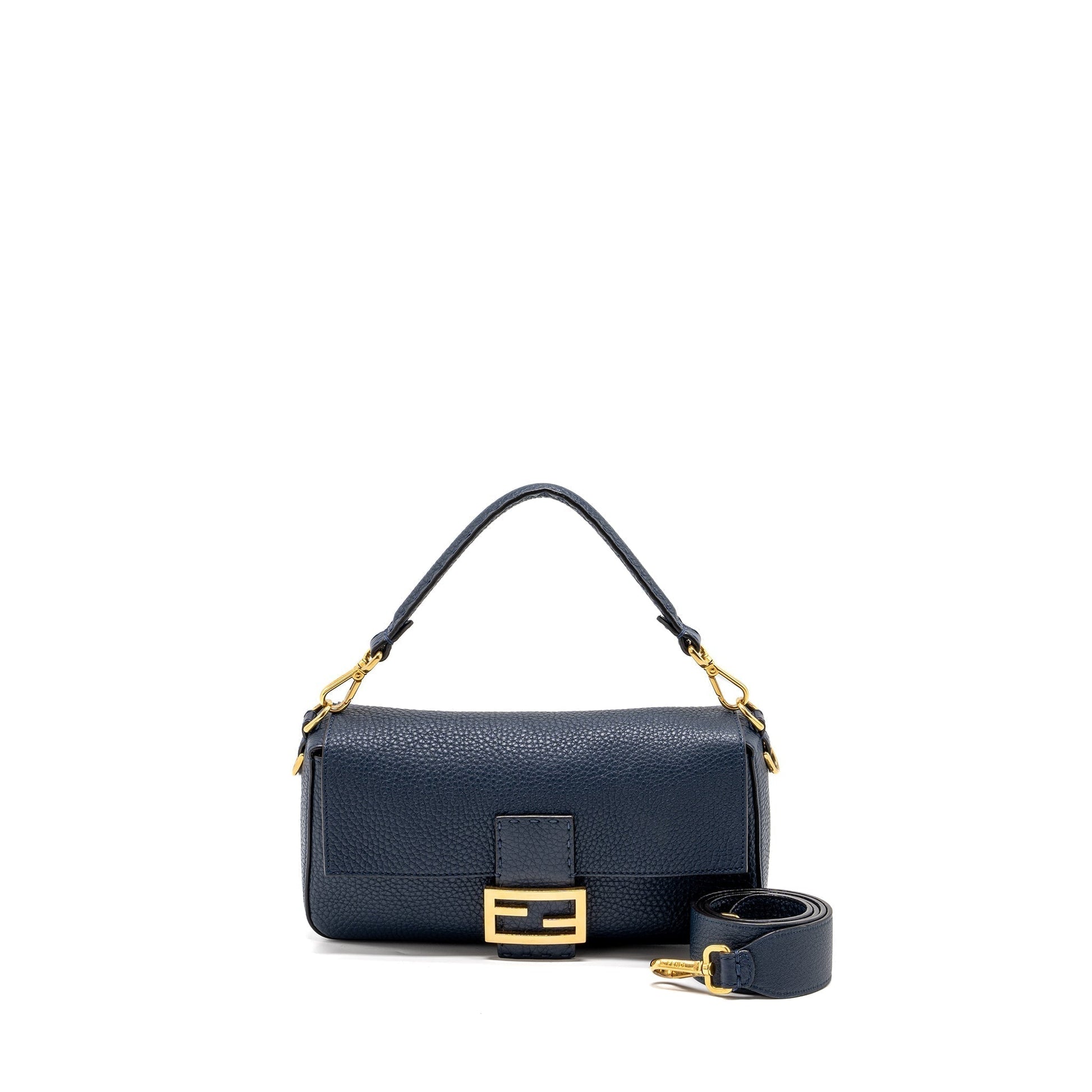Fendi Baguette Purse Grained Calfskin Dark Blue Shoulder Bag