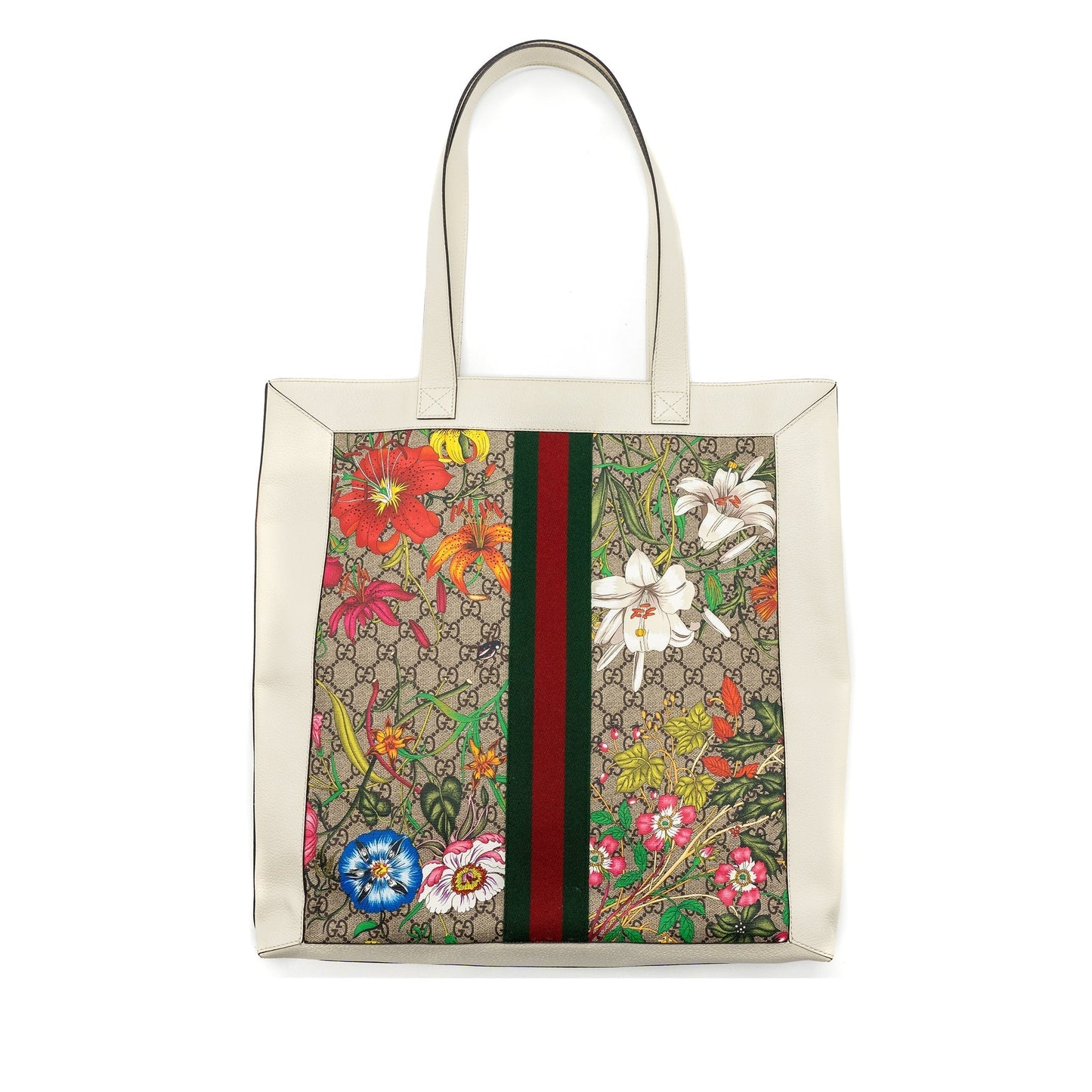 Gucci Ophidia Trimmed Flora Printed Coated Tote Mulitcolour Leather Canvas Tote Bag