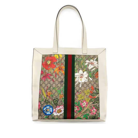 Gucci Ophidia Trimmed Flora Printed Coated Tote Mulitcolour Leather Canvas Tote Bag