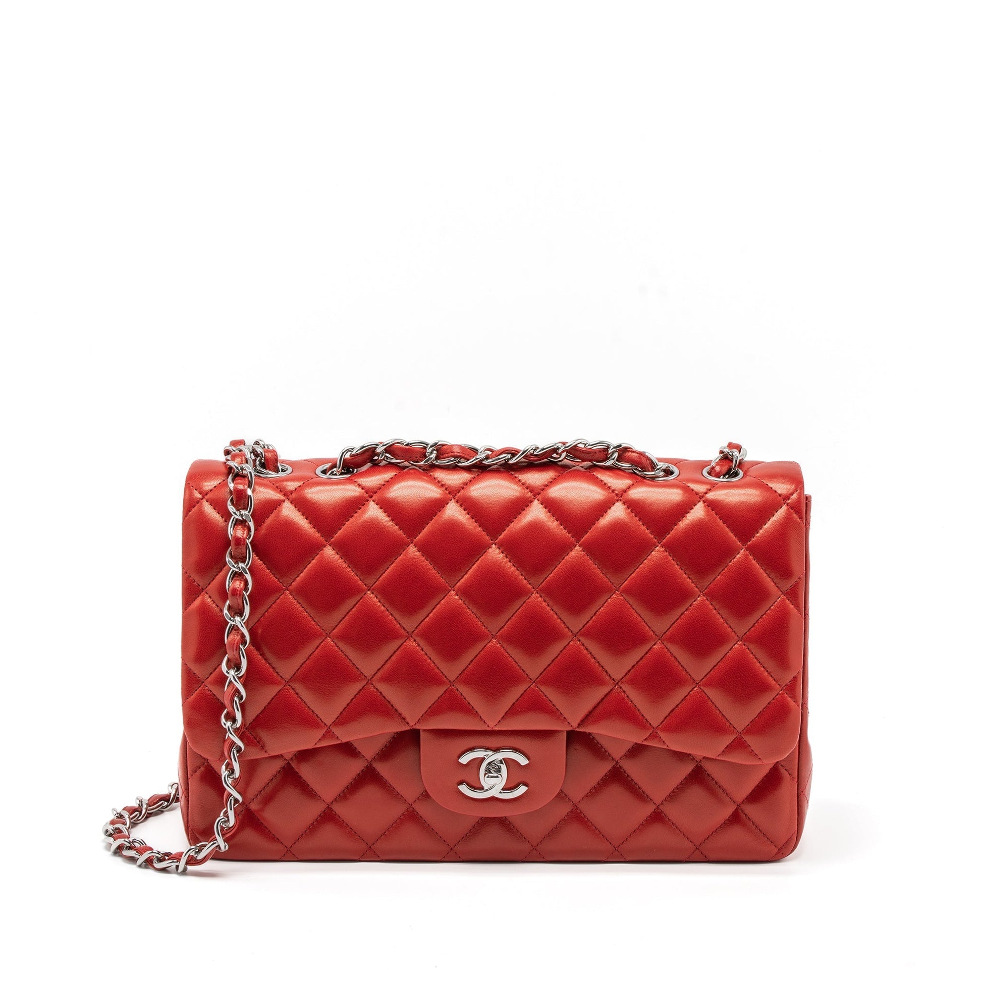 Chanel Jumbo Classic Single Flap Lambskin SHW Red Shoulder Bag