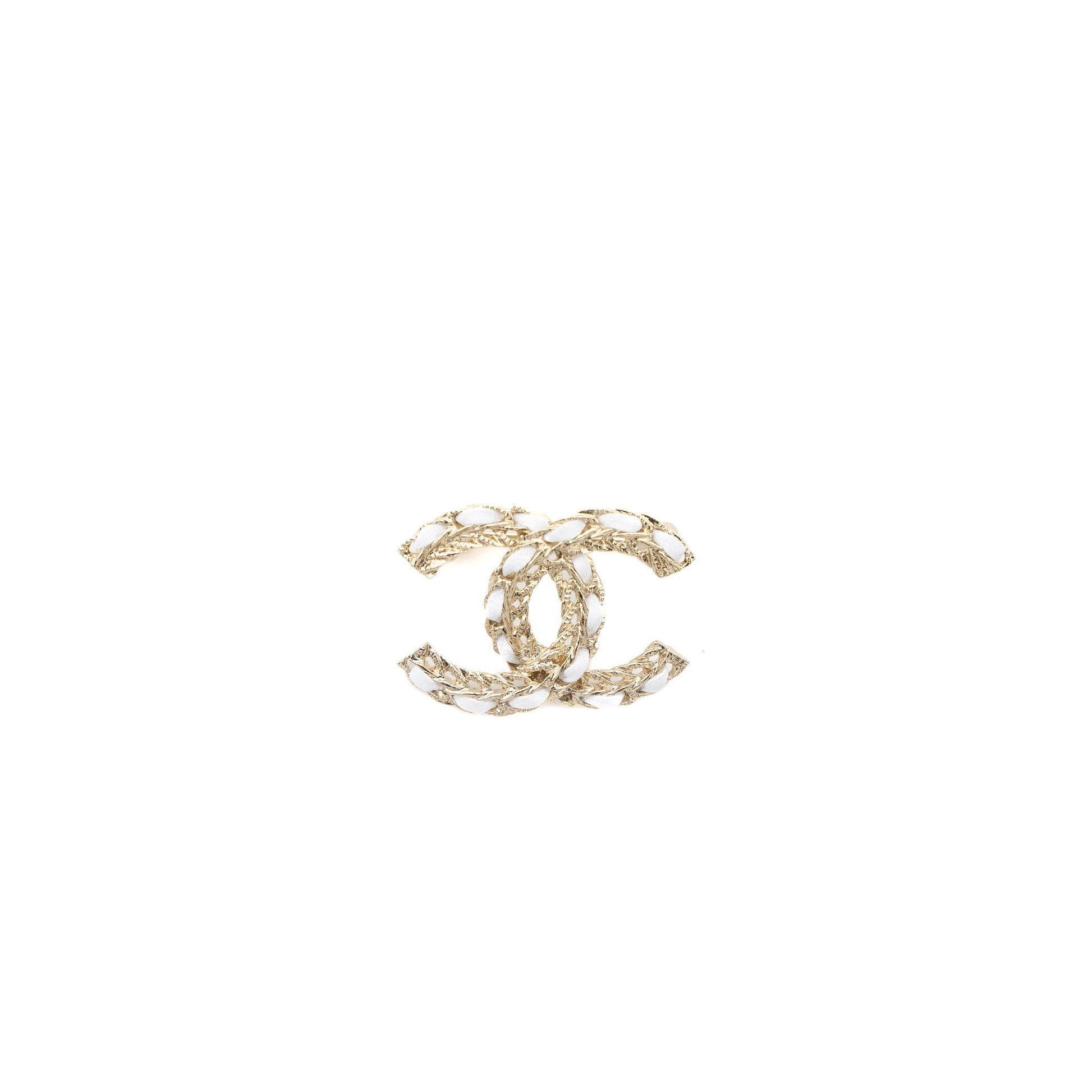 Chanel CC Logo Brooch Light Tone White Gold Leather Handbag