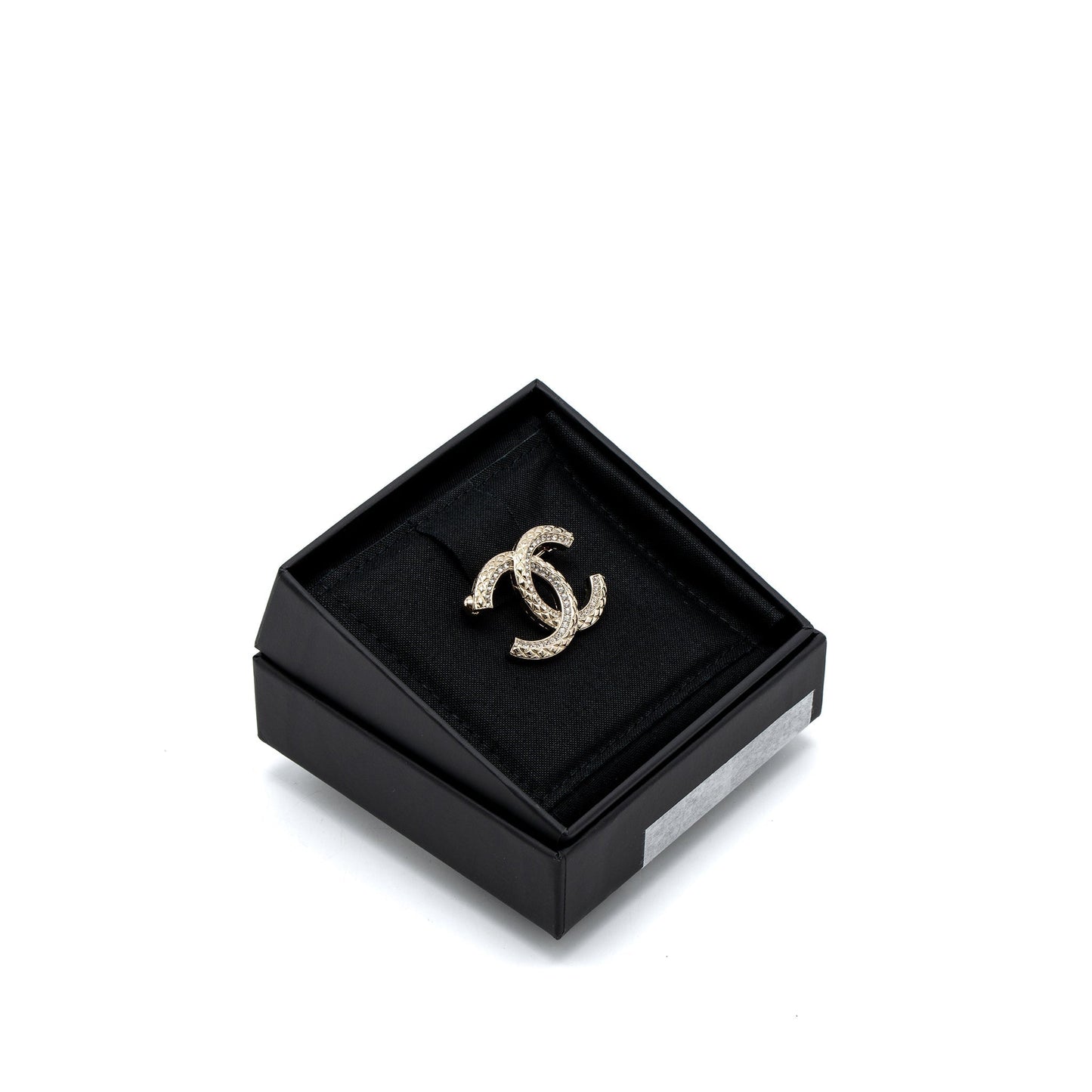 Chanel Detailed CC Logo Brooch Crystal Light Gold Handbag