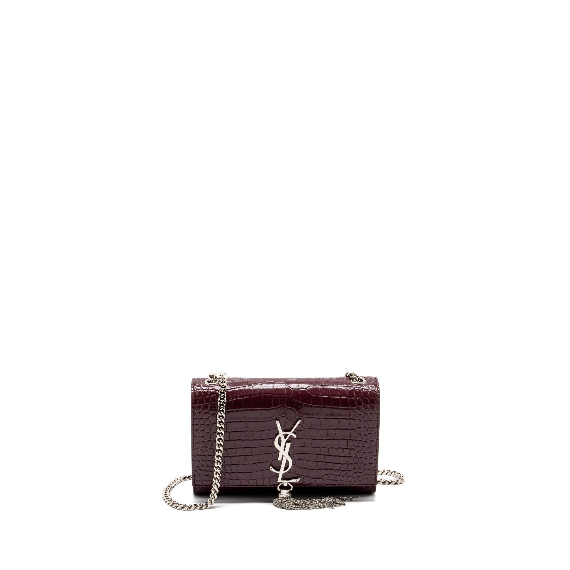 YSL Saint Laurent Kate Purse Crocodile Embossed Calfskin Burgundy Travel Travel Bag