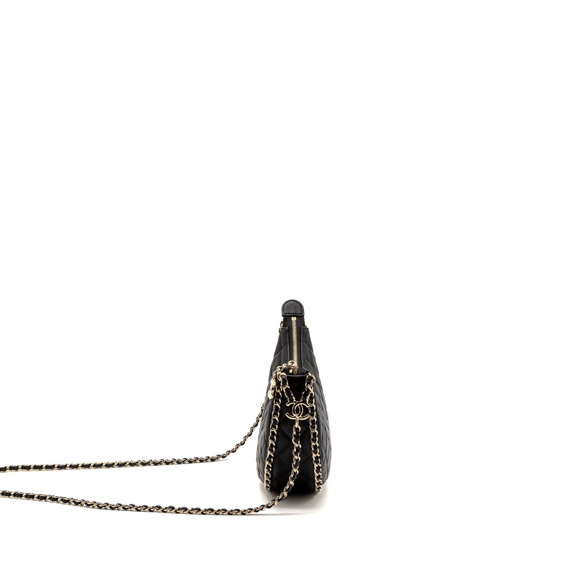Chanel moon Hobo Lambskin LGHW Microchip Black Small Shoulder Bag Black Lghwmicrochip
