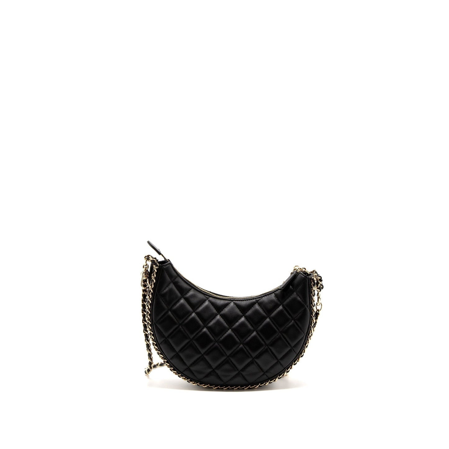 Chanel moon Hobo Lambskin LGHW Microchip Black Small Shoulder Bag Black Lghwmicrochip