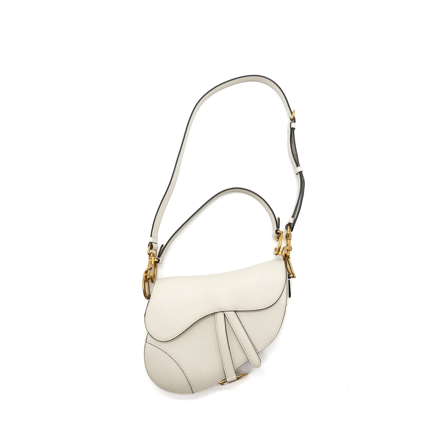 Dior Saddle Purse With Strap Grained Calfskin Handbag White Medium Travel Bag