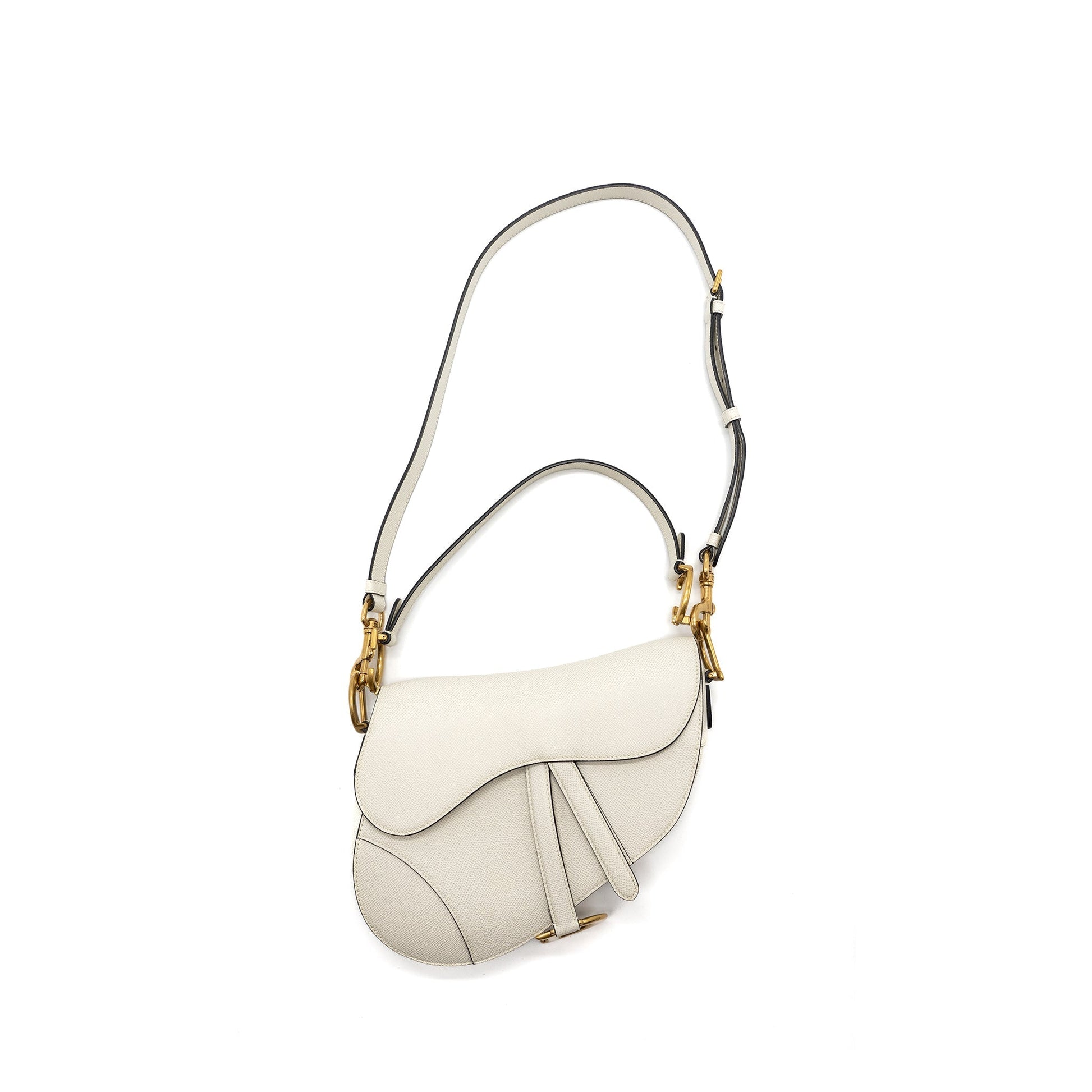Dior Saddle Purse With Strap Grained Calfskin Handbag White Medium Travel Bag