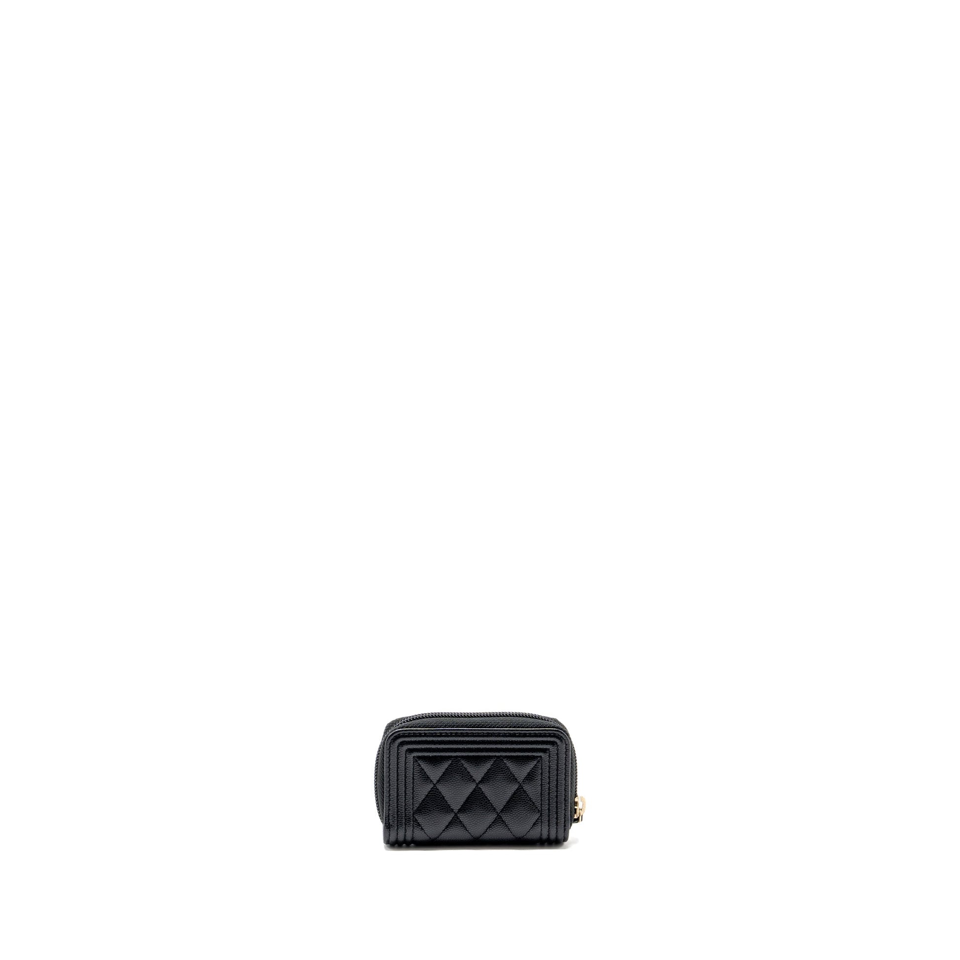 Chanel boy zip card holder caviar GHW Black Wallet Case