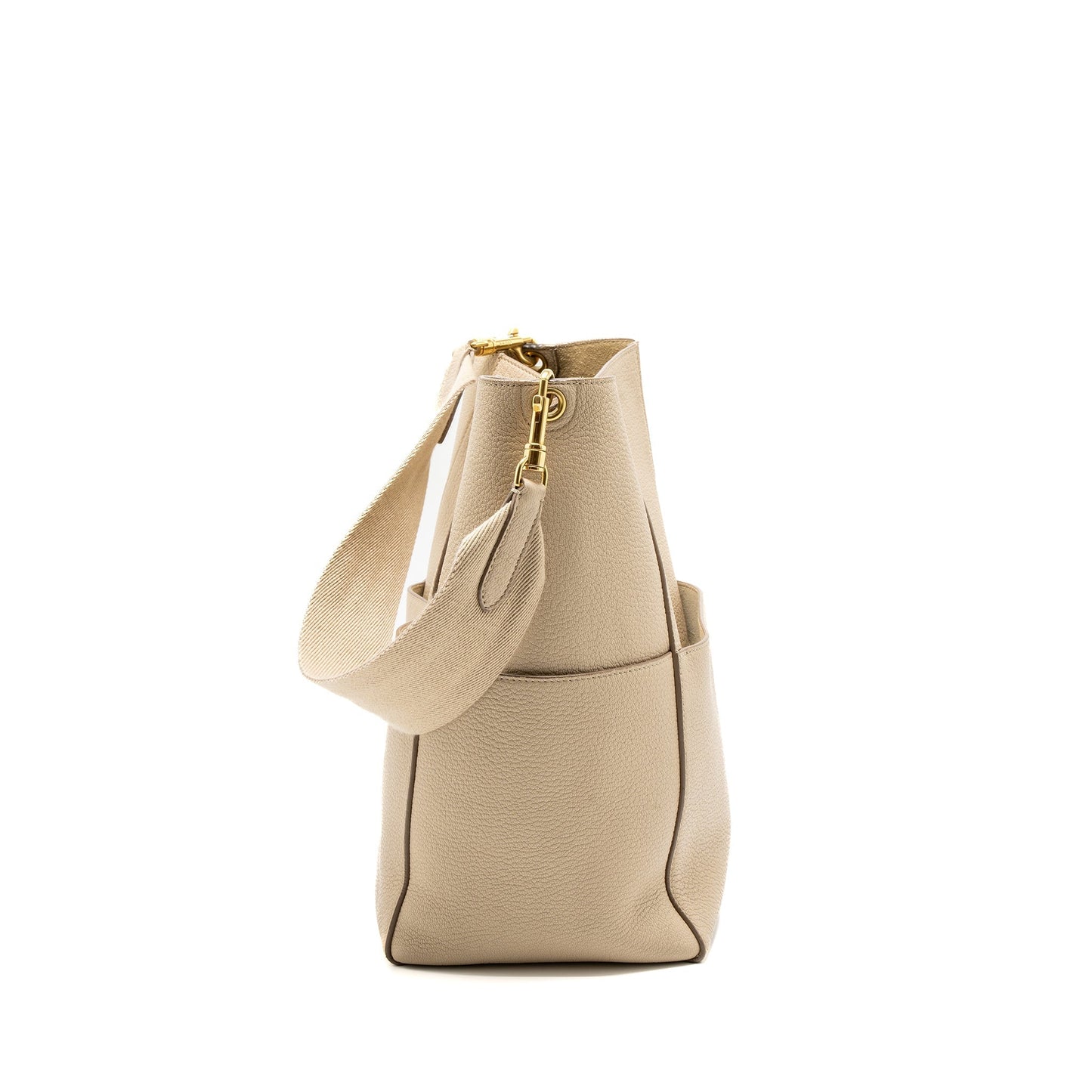 Celine Sangle Purse Calfskin Handbag Beige Bucket Bucket Bag