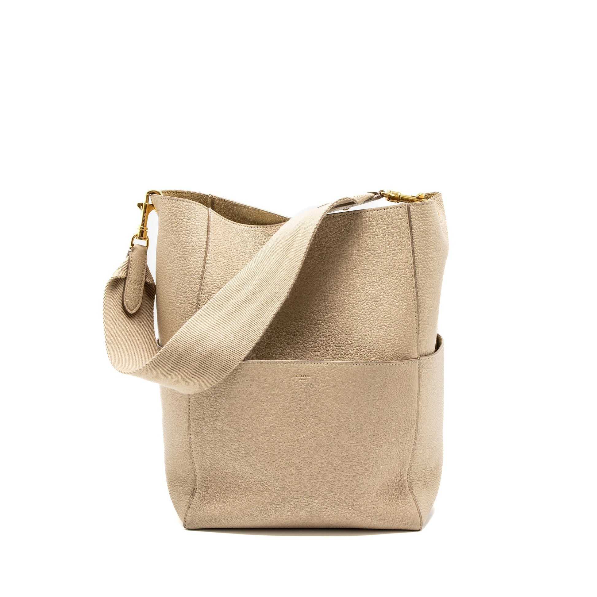 Celine Sangle Purse Calfskin Handbag Beige Bucket Bucket Bag