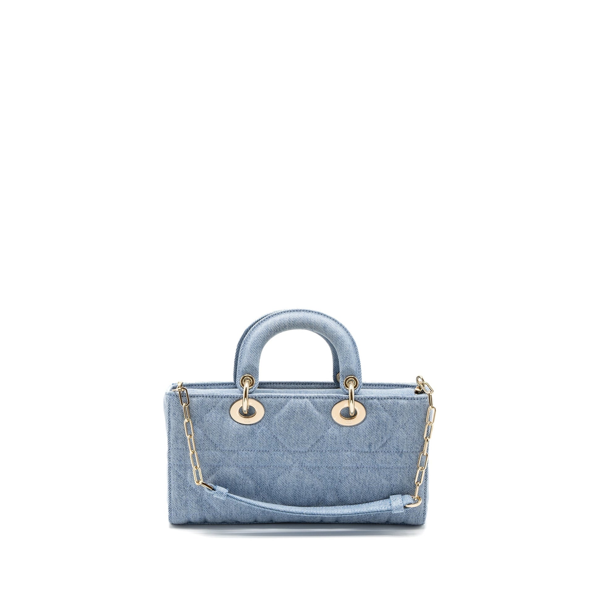 Dior Lady D Joy Purse Macrocannage Handbag Denim Blue Travel Bag
