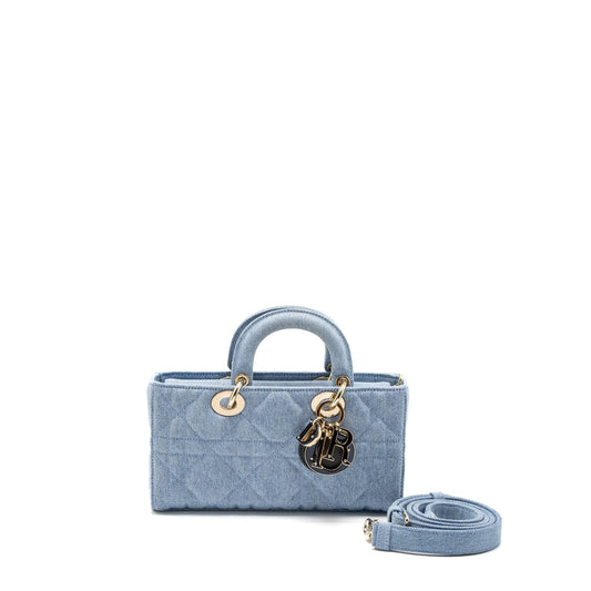 Dior Lady D Joy Purse Macrocannage Handbag Denim Blue Travel Bag